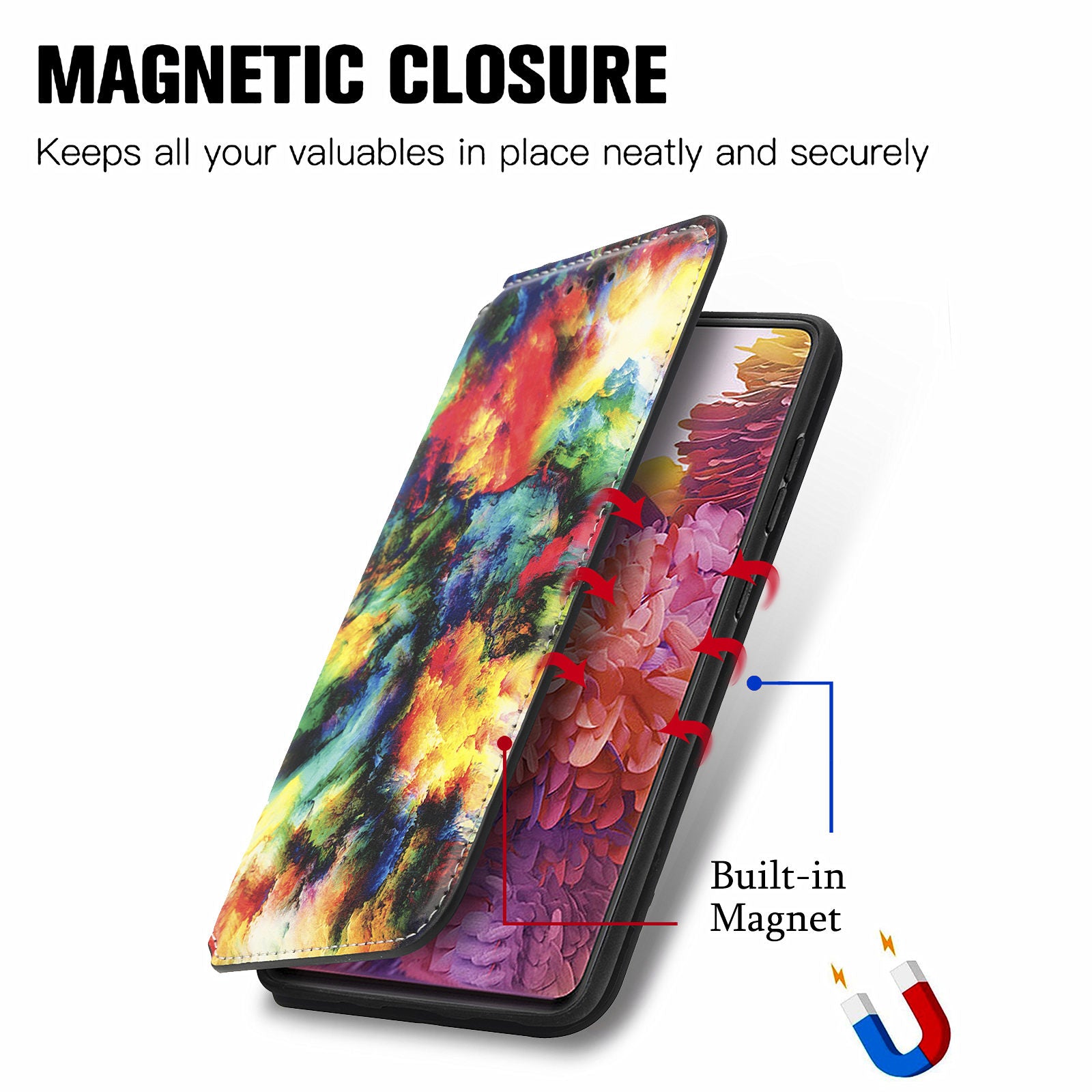 CASENEO 001 Series for Samsung Galaxy S20 5G/4G Pattern Printing Leather Wallet Folio Case, RFID Blocking Magnetic Auto-absorbed Viewing Stand Flip Cover - Iridescent Cloud