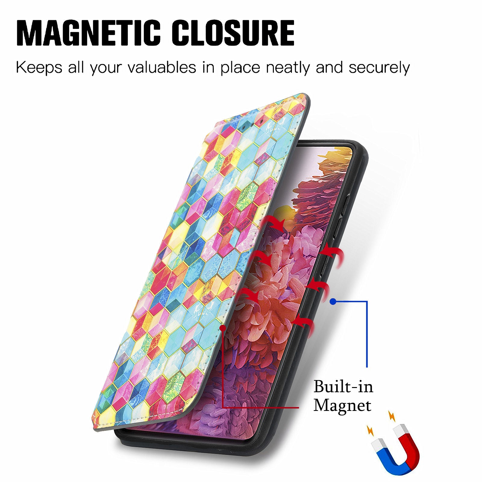 CASENEO 001 Series for Samsung Galaxy S20 5G/4G Pattern Printing Leather Wallet Folio Case, RFID Blocking Magnetic Auto-absorbed Viewing Stand Flip Cover - Magic Space