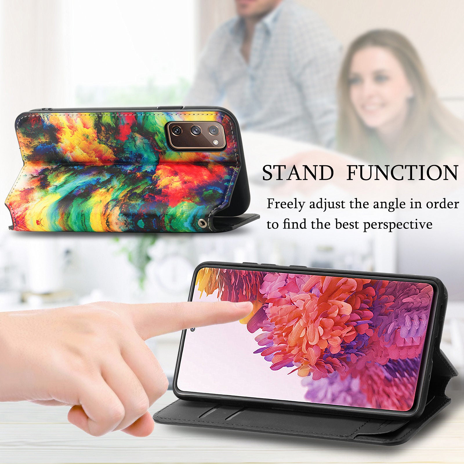 CASENEO 001 Series for Samsung Galaxy S20 FE 2022/S20 FE 4G/5G/S20 Lite/S20 Fan Edition 4G/5G Pattern Printing Leather Case RFID Blocking Wallet Stand Magnetic Closure Phone Cover - Iridescent Cloud