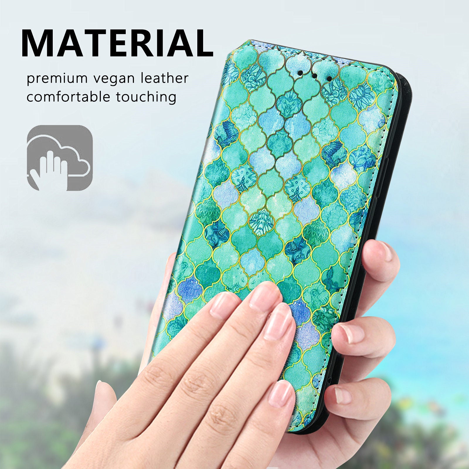 CASENEO 001 Series for Samsung Galaxy S20 FE 2022/S20 FE 4G/5G/S20 Lite/S20 Fan Edition 4G/5G Pattern Printing Leather Case RFID Blocking Wallet Stand Magnetic Closure Phone Cover - Emerald