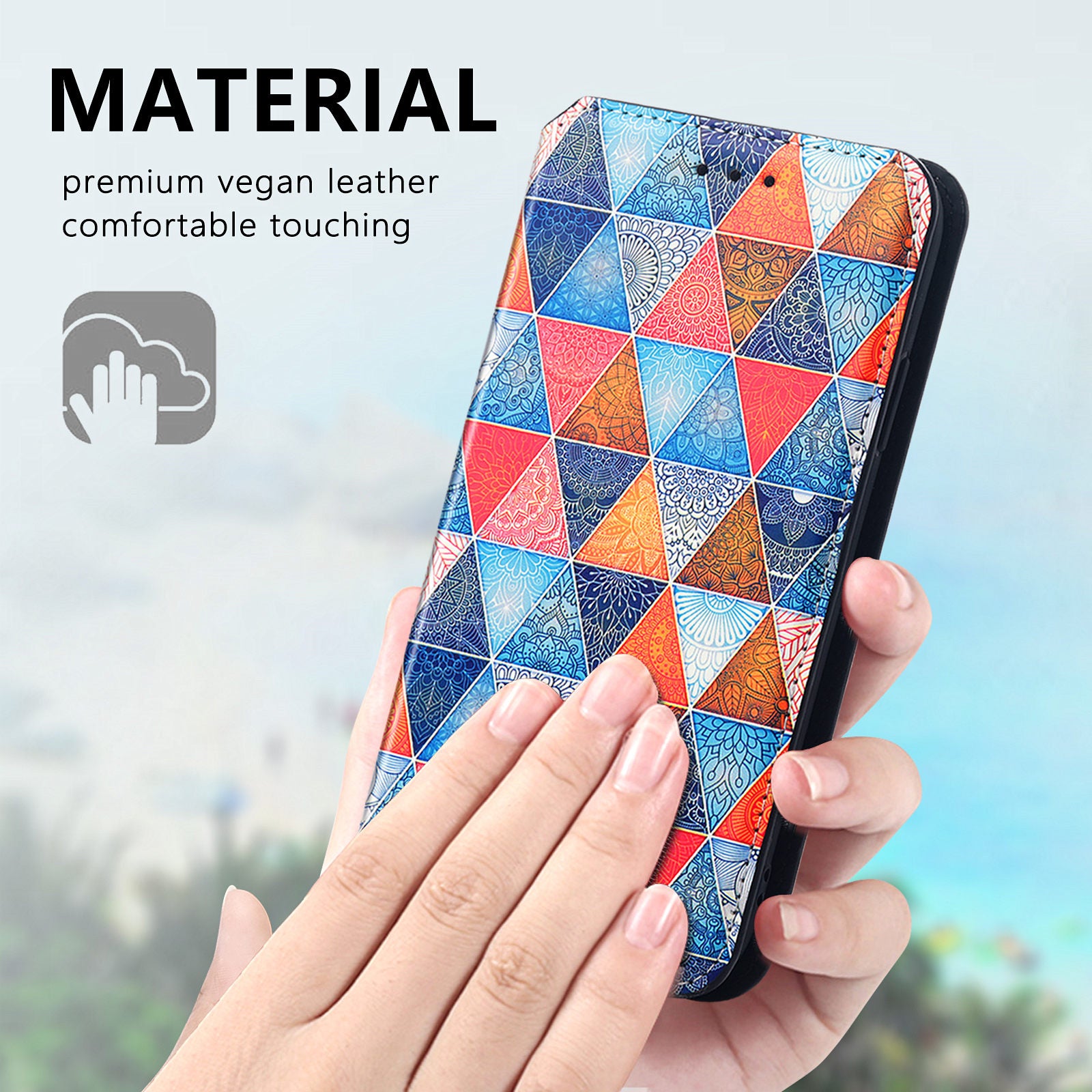 CASENEO 001 Series for Samsung Galaxy S20 FE 2022/S20 FE 4G/5G/S20 Lite/S20 Fan Edition 4G/5G Pattern Printing Leather Case RFID Blocking Wallet Stand Magnetic Closure Phone Cover - Rhombus/Mandala