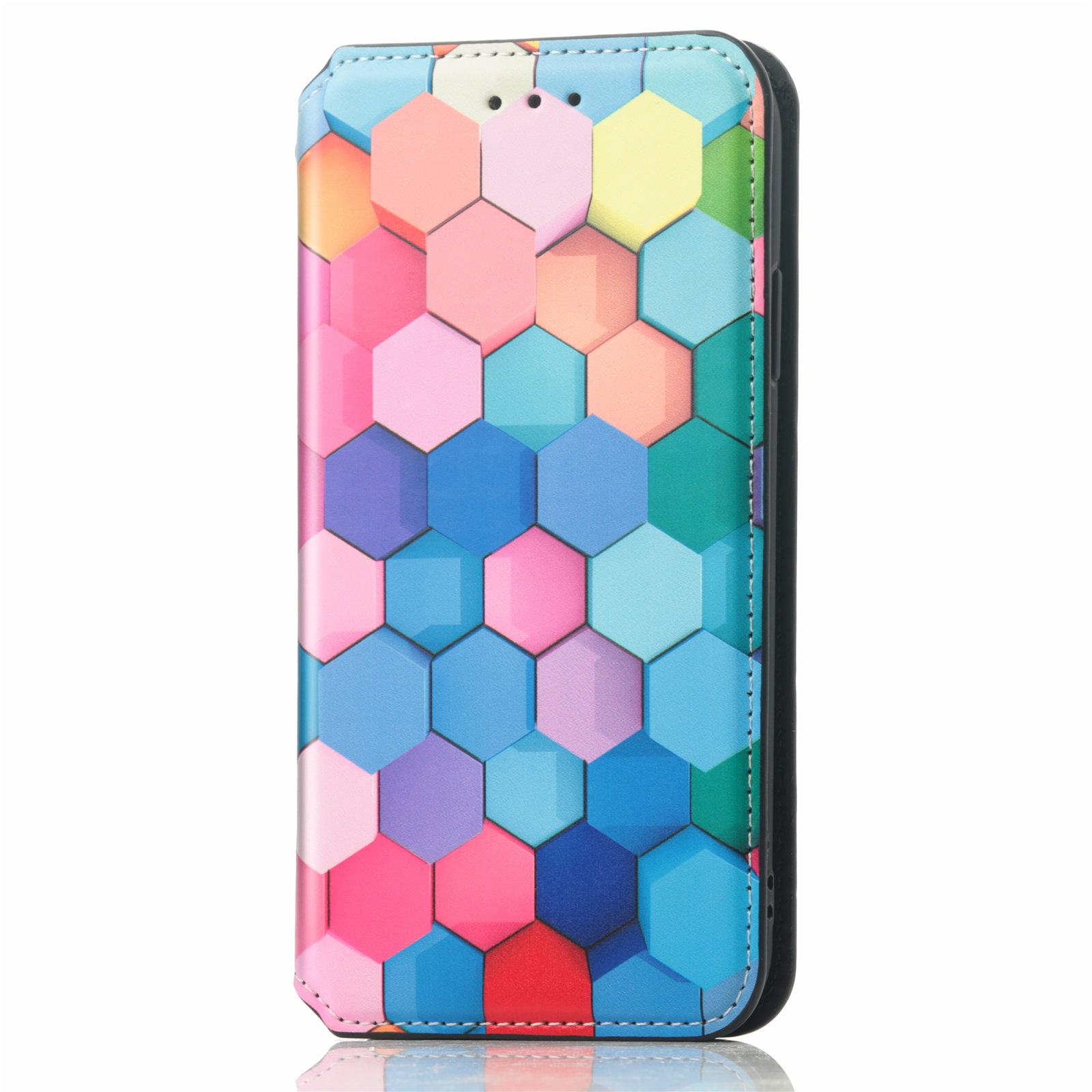 CASENEO 001 Series for Samsung Galaxy S20 FE 2022/S20 FE 4G/5G/S20 Lite/S20 Fan Edition 4G/5G Pattern Printing Leather Case RFID Blocking Wallet Stand Magnetic Closure Phone Cover - Colorful Honeycomb