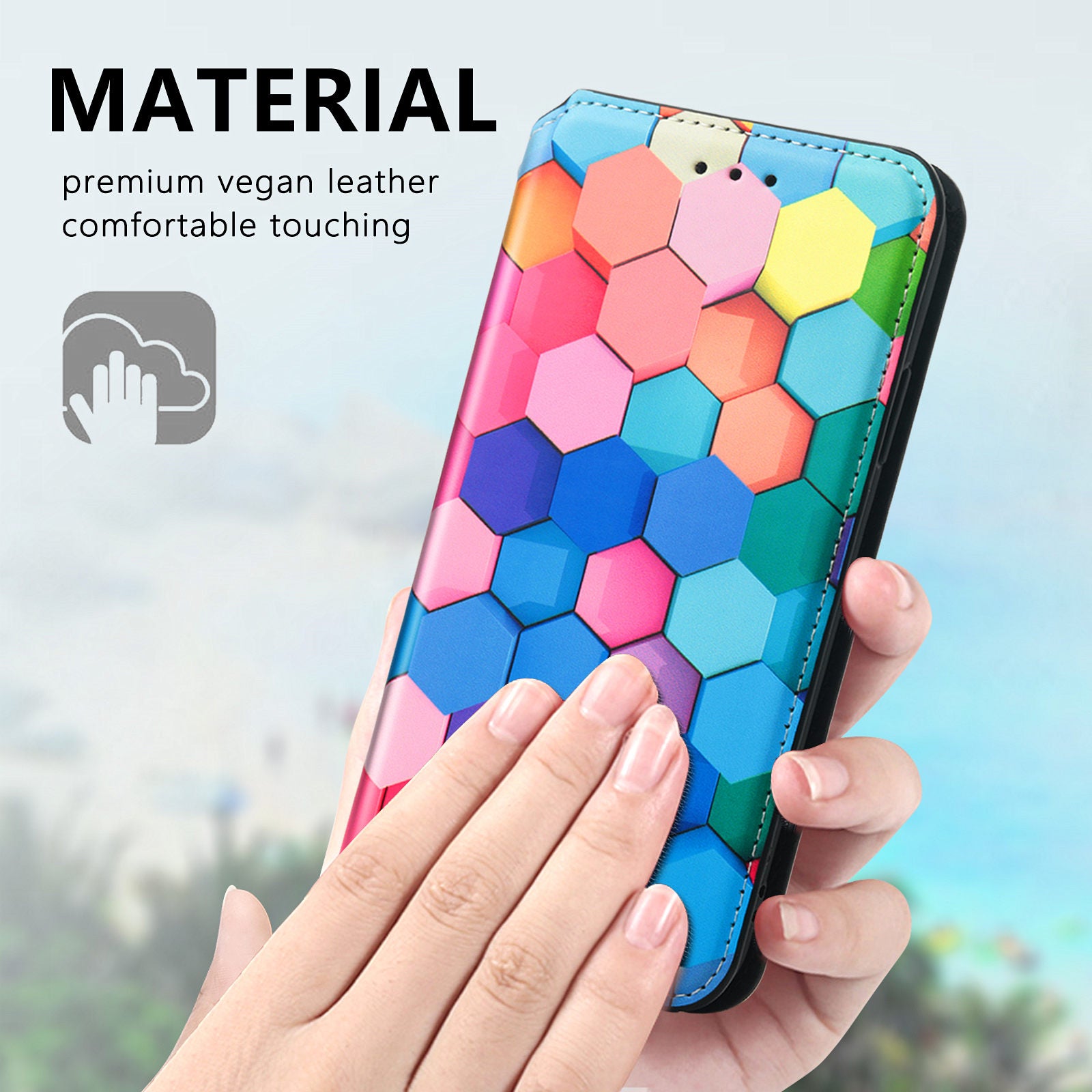 CASENEO 001 Series for Samsung Galaxy S20 FE 2022/S20 FE 4G/5G/S20 Lite/S20 Fan Edition 4G/5G Pattern Printing Leather Case RFID Blocking Wallet Stand Magnetic Closure Phone Cover - Colorful Honeycomb