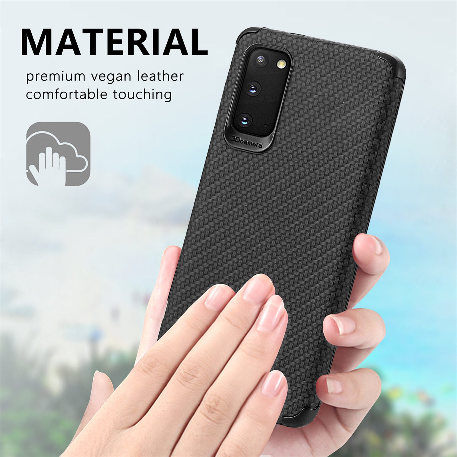 For Samsung Galaxy S20 4G/5G PU Leather Coated Flexible TPU + PVC Phone Back Case Fiber Texture Anti-fingerprint Cover - Black