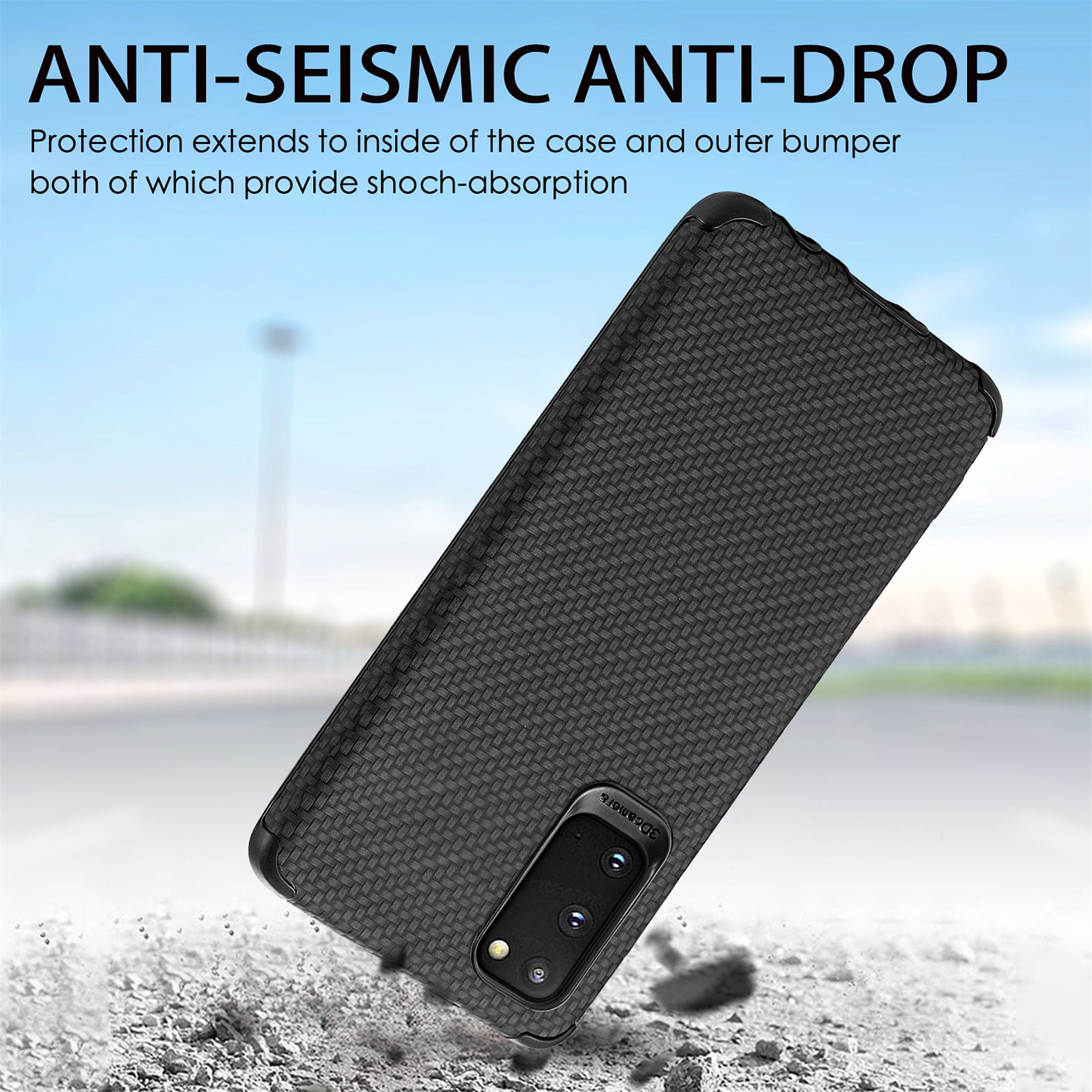 For Samsung Galaxy S20 4G/5G PU Leather Coated Flexible TPU + PVC Phone Back Case Fiber Texture Anti-fingerprint Cover - Black