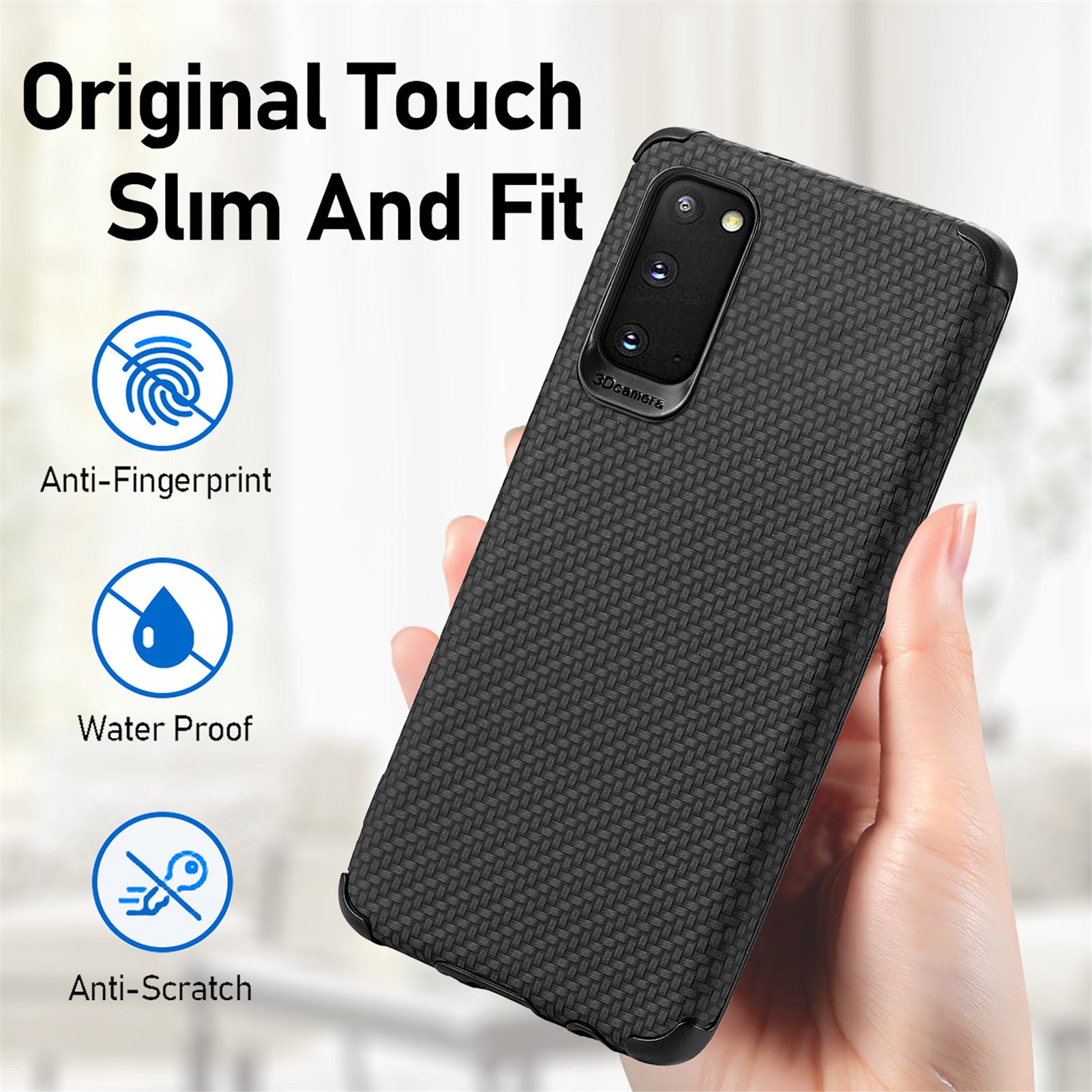 For Samsung Galaxy S20 4G/5G PU Leather Coated Flexible TPU + PVC Phone Back Case Fiber Texture Anti-fingerprint Cover - Black