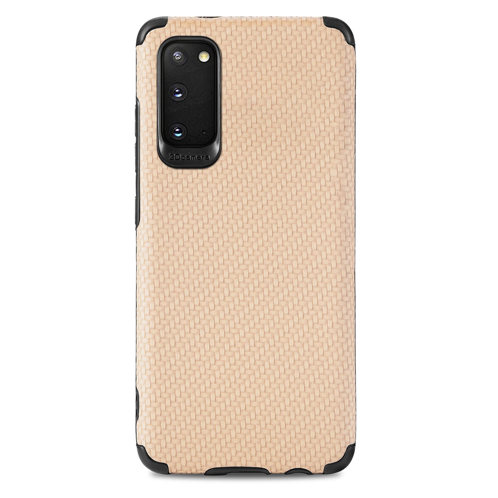 For Samsung Galaxy S20 4G/5G PU Leather Coated Flexible TPU + PVC Phone Back Case Fiber Texture Anti-fingerprint Cover - Khaki