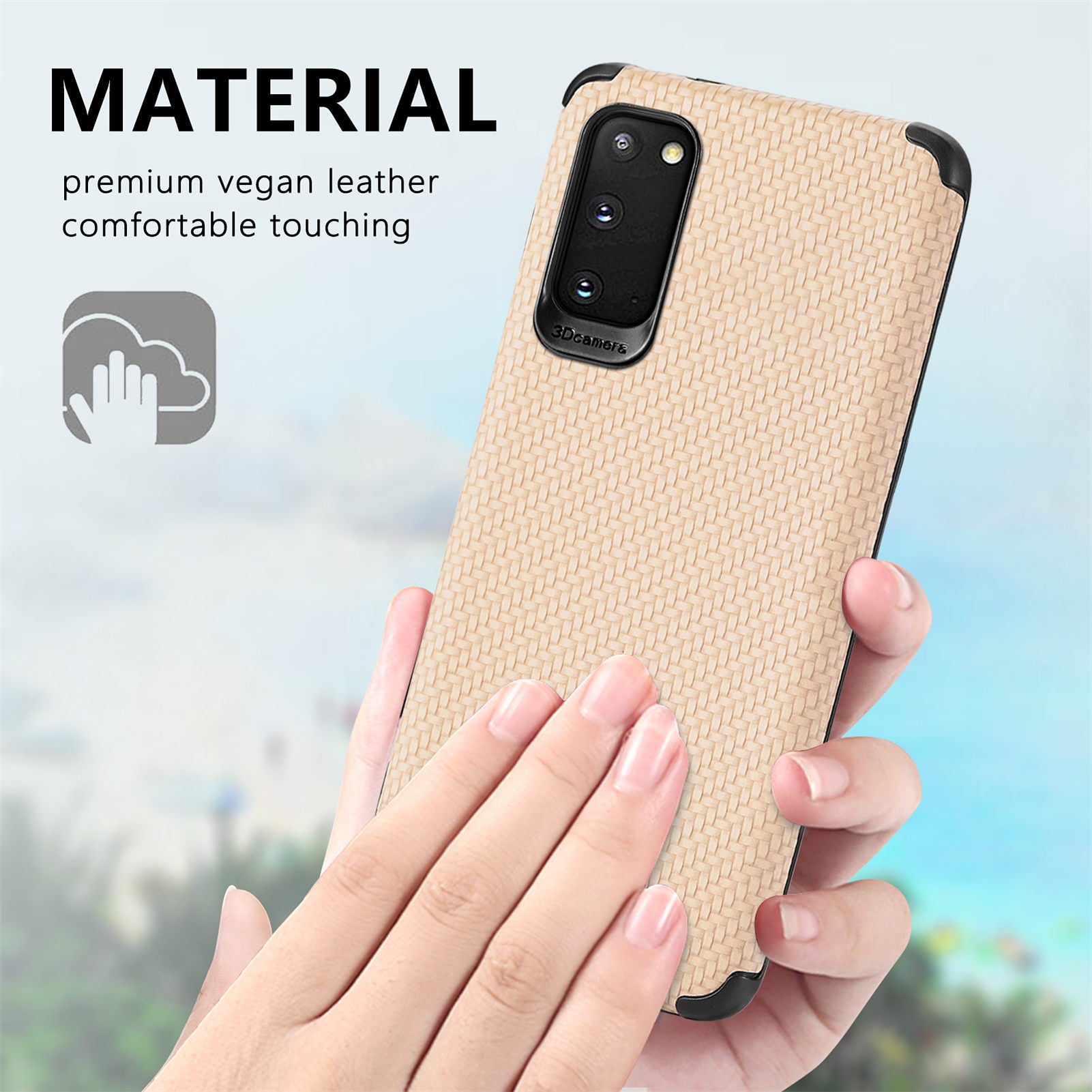 For Samsung Galaxy S20 4G/5G PU Leather Coated Flexible TPU + PVC Phone Back Case Fiber Texture Anti-fingerprint Cover - Khaki