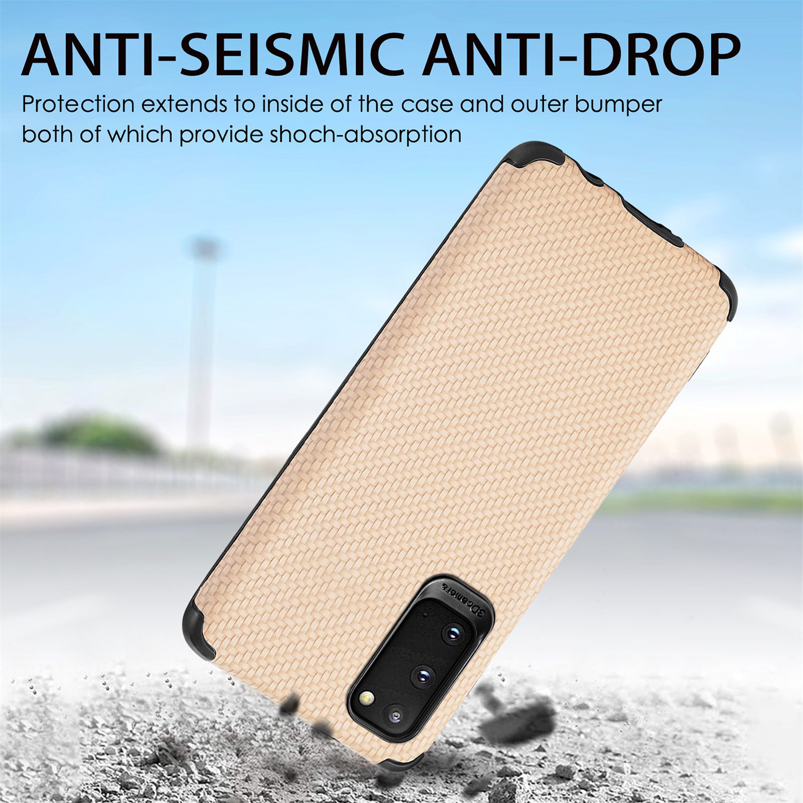 For Samsung Galaxy S20 4G/5G PU Leather Coated Flexible TPU + PVC Phone Back Case Fiber Texture Anti-fingerprint Cover - Khaki