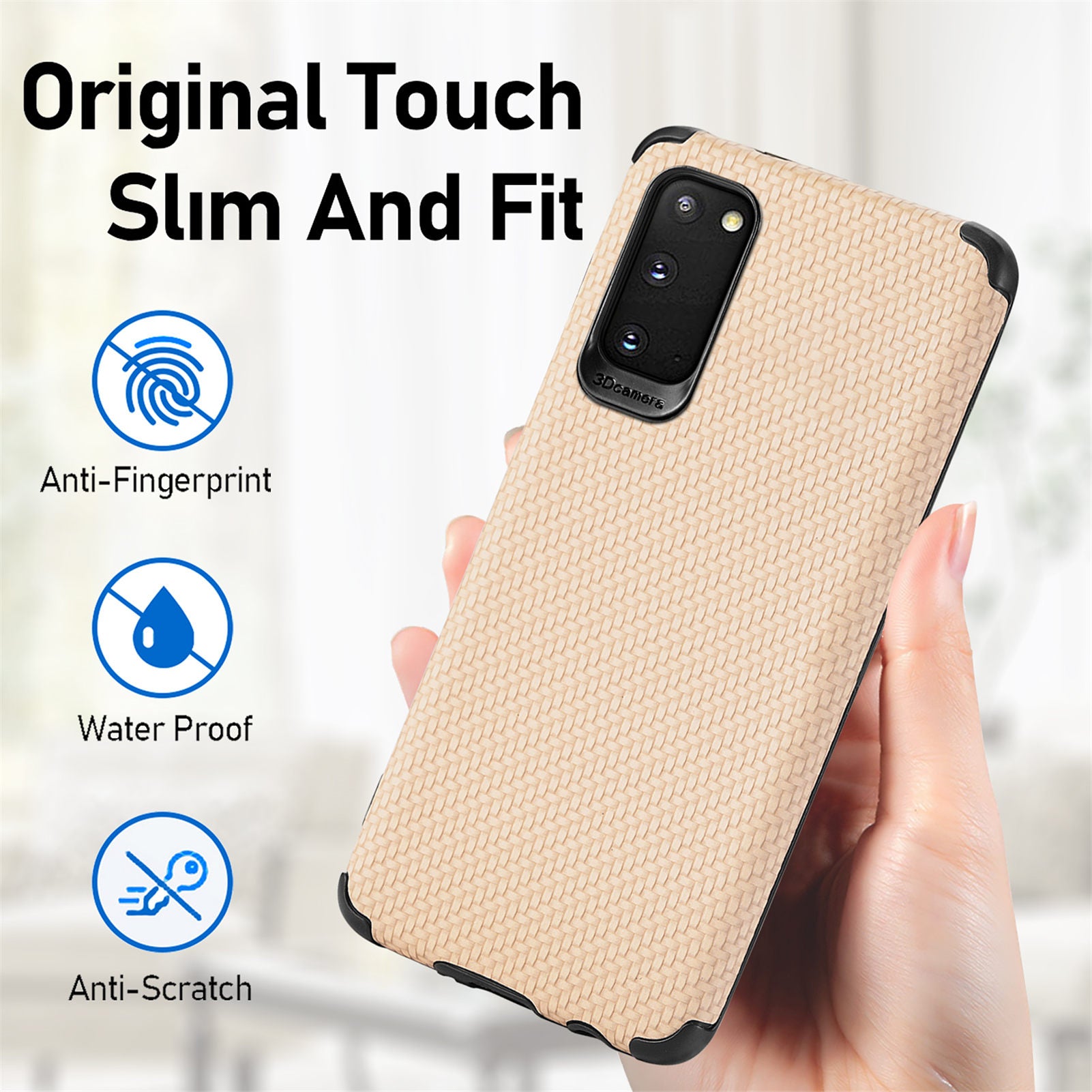 For Samsung Galaxy S20 4G/5G PU Leather Coated Flexible TPU + PVC Phone Back Case Fiber Texture Anti-fingerprint Cover - Khaki