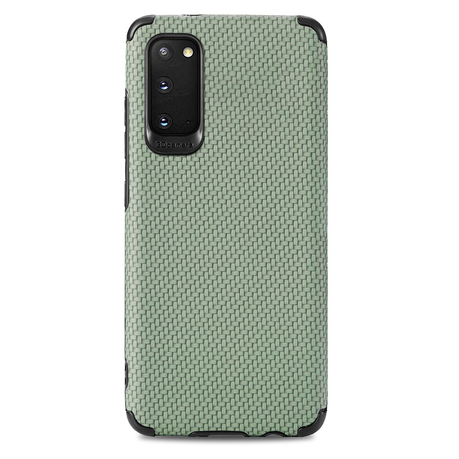 For Samsung Galaxy S20 4G/5G PU Leather Coated Flexible TPU + PVC Phone Back Case Fiber Texture Anti-fingerprint Cover - Green