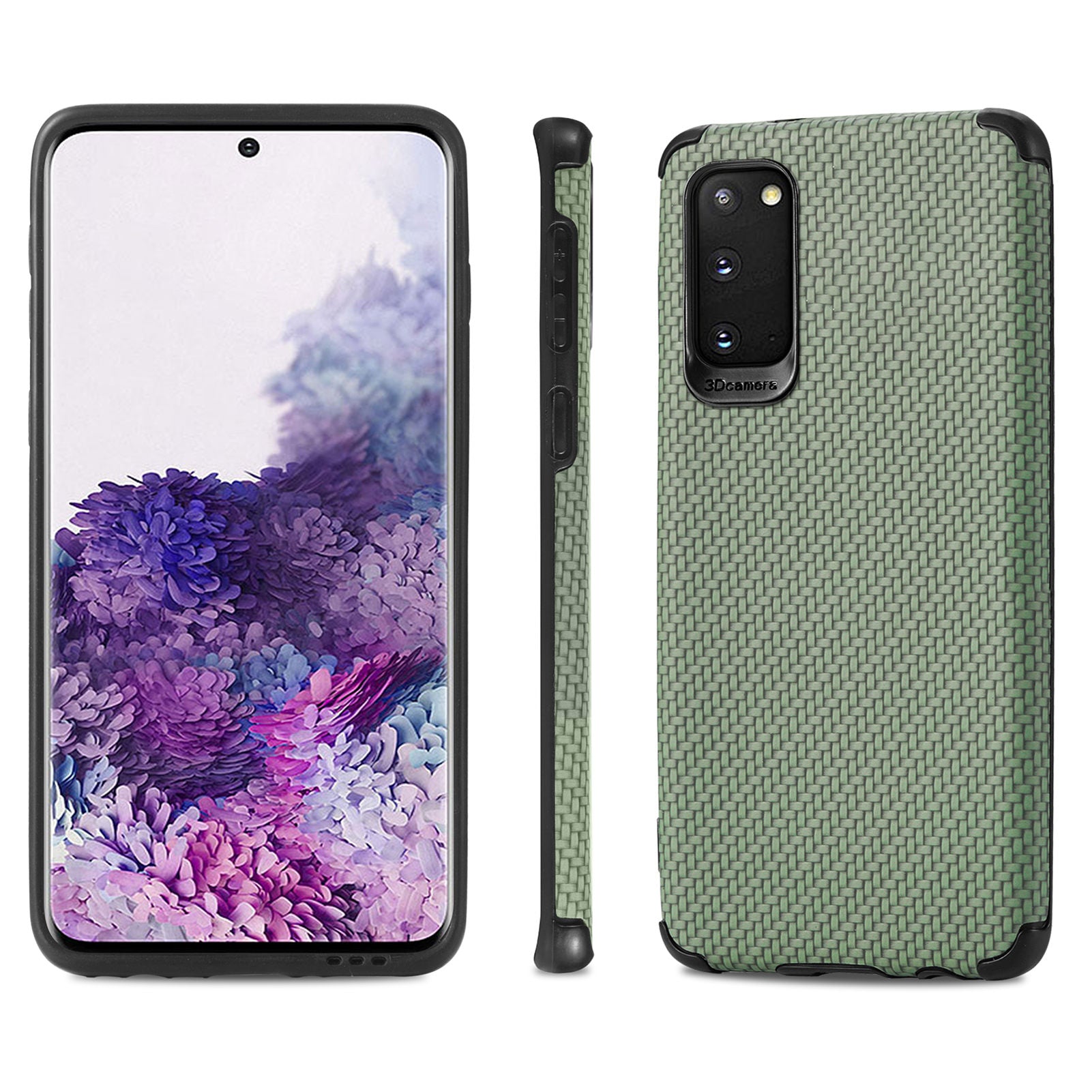 For Samsung Galaxy S20 4G/5G PU Leather Coated Flexible TPU + PVC Phone Back Case Fiber Texture Anti-fingerprint Cover - Green