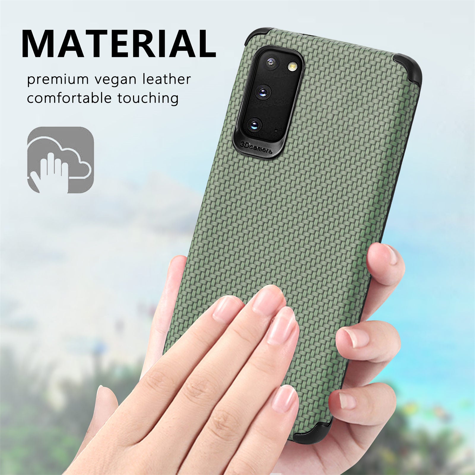 For Samsung Galaxy S20 4G/5G PU Leather Coated Flexible TPU + PVC Phone Back Case Fiber Texture Anti-fingerprint Cover - Green