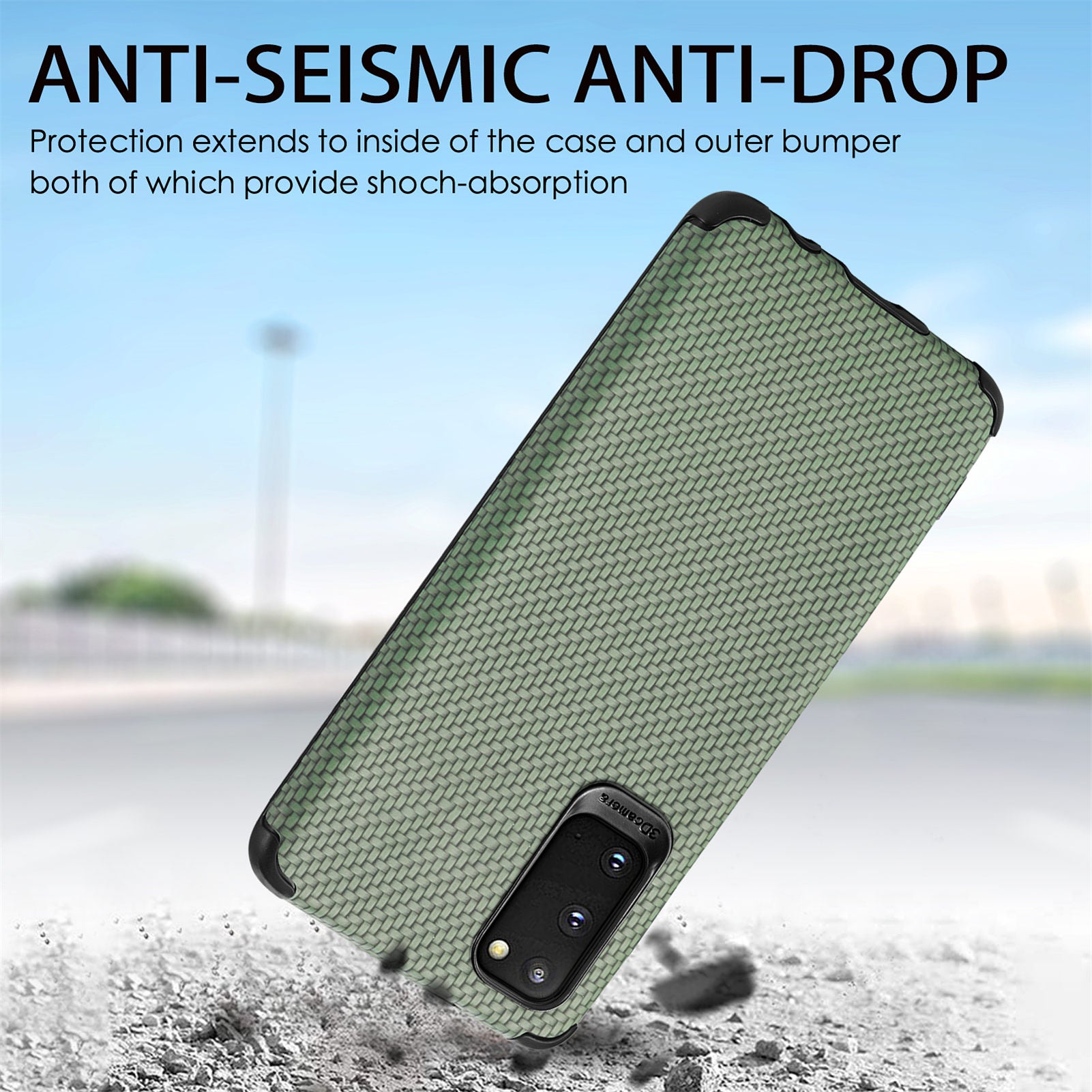 For Samsung Galaxy S20 4G/5G PU Leather Coated Flexible TPU + PVC Phone Back Case Fiber Texture Anti-fingerprint Cover - Green