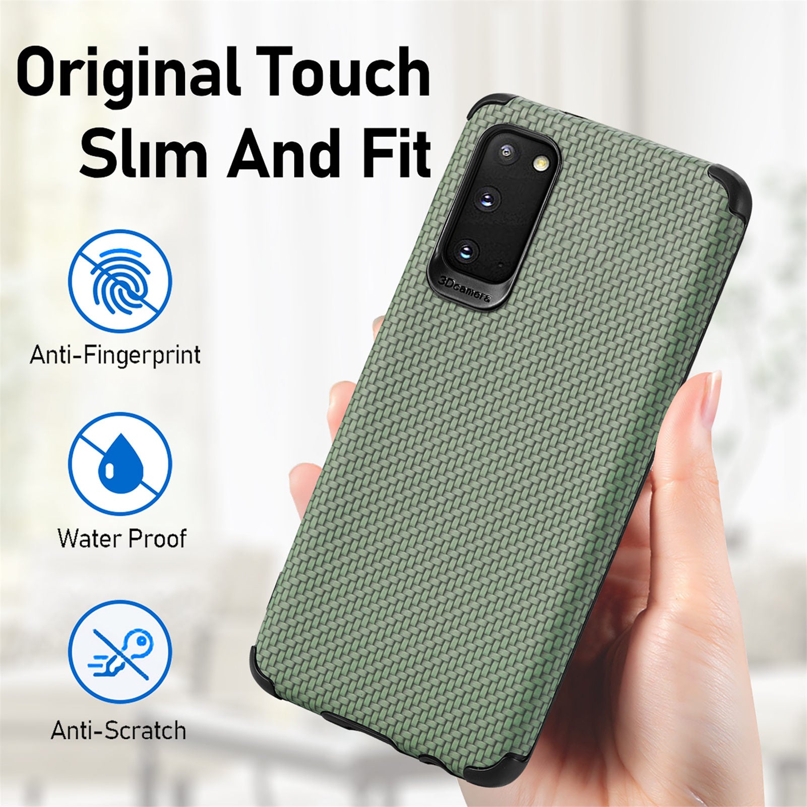 For Samsung Galaxy S20 4G/5G PU Leather Coated Flexible TPU + PVC Phone Back Case Fiber Texture Anti-fingerprint Cover - Green