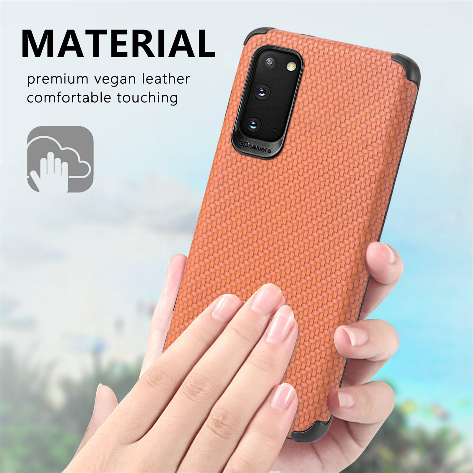 For Samsung Galaxy S20 4G/5G PU Leather Coated Flexible TPU + PVC Phone Back Case Fiber Texture Anti-fingerprint Cover - Brown