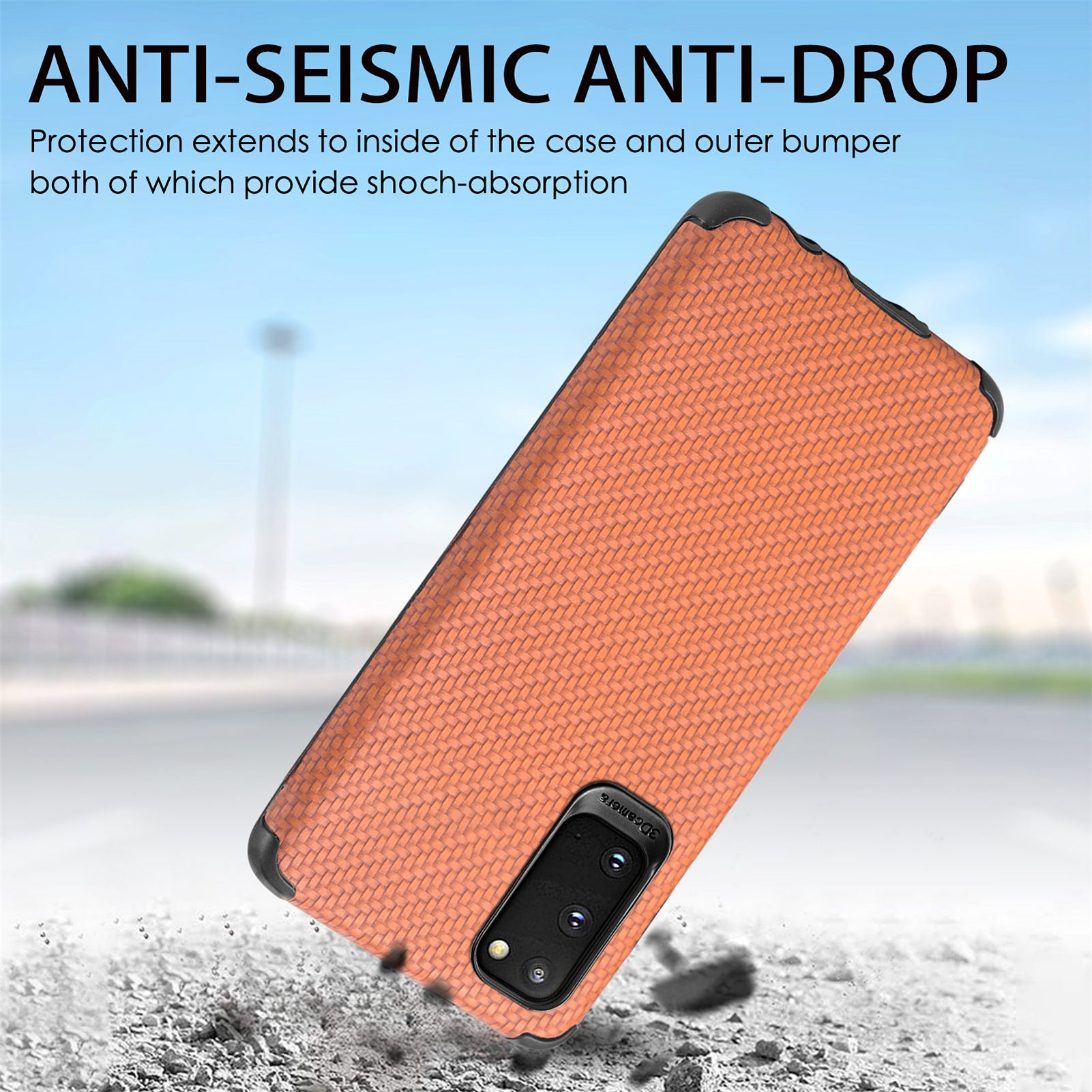 For Samsung Galaxy S20 4G/5G PU Leather Coated Flexible TPU + PVC Phone Back Case Fiber Texture Anti-fingerprint Cover - Brown