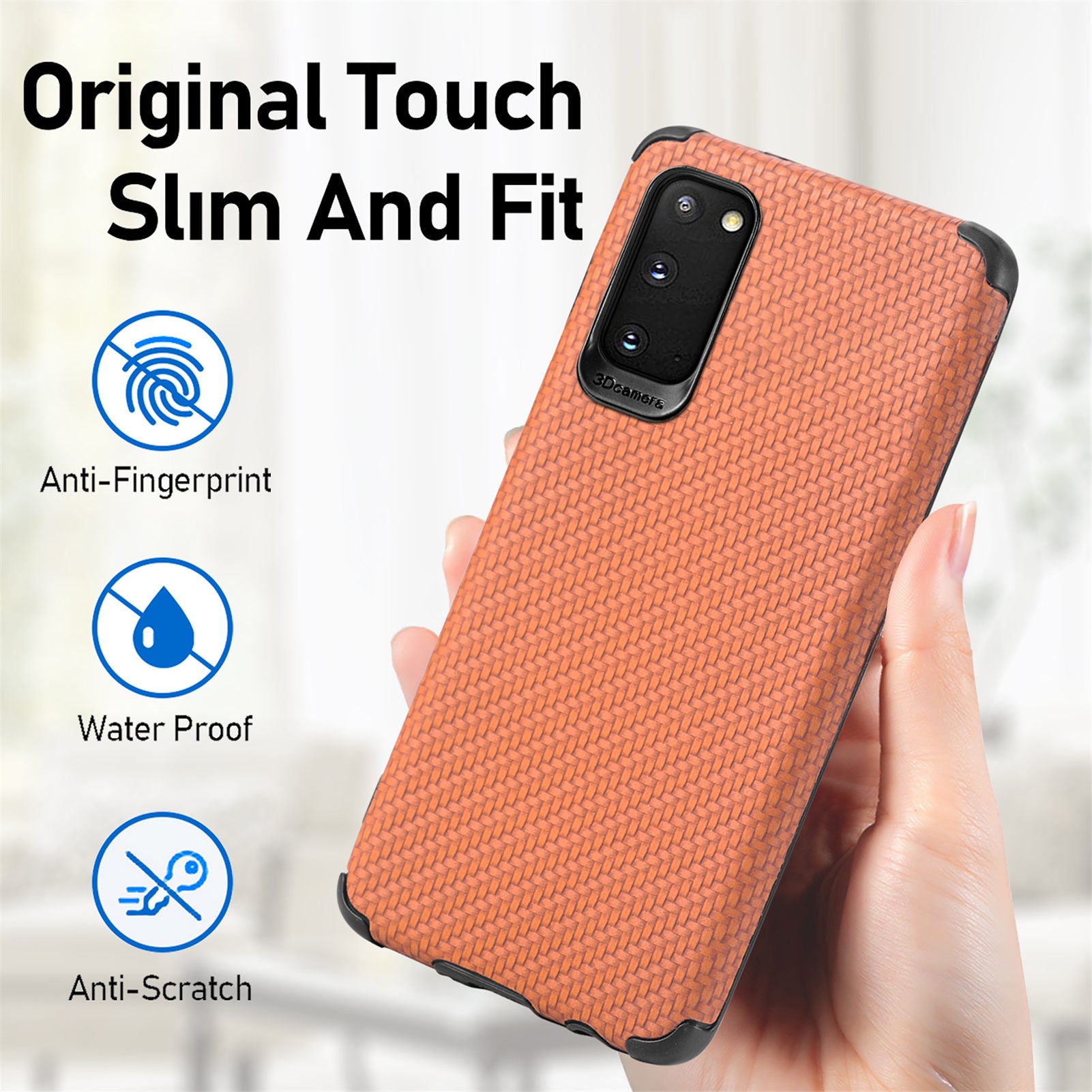 For Samsung Galaxy S20 4G/5G PU Leather Coated Flexible TPU + PVC Phone Back Case Fiber Texture Anti-fingerprint Cover - Brown