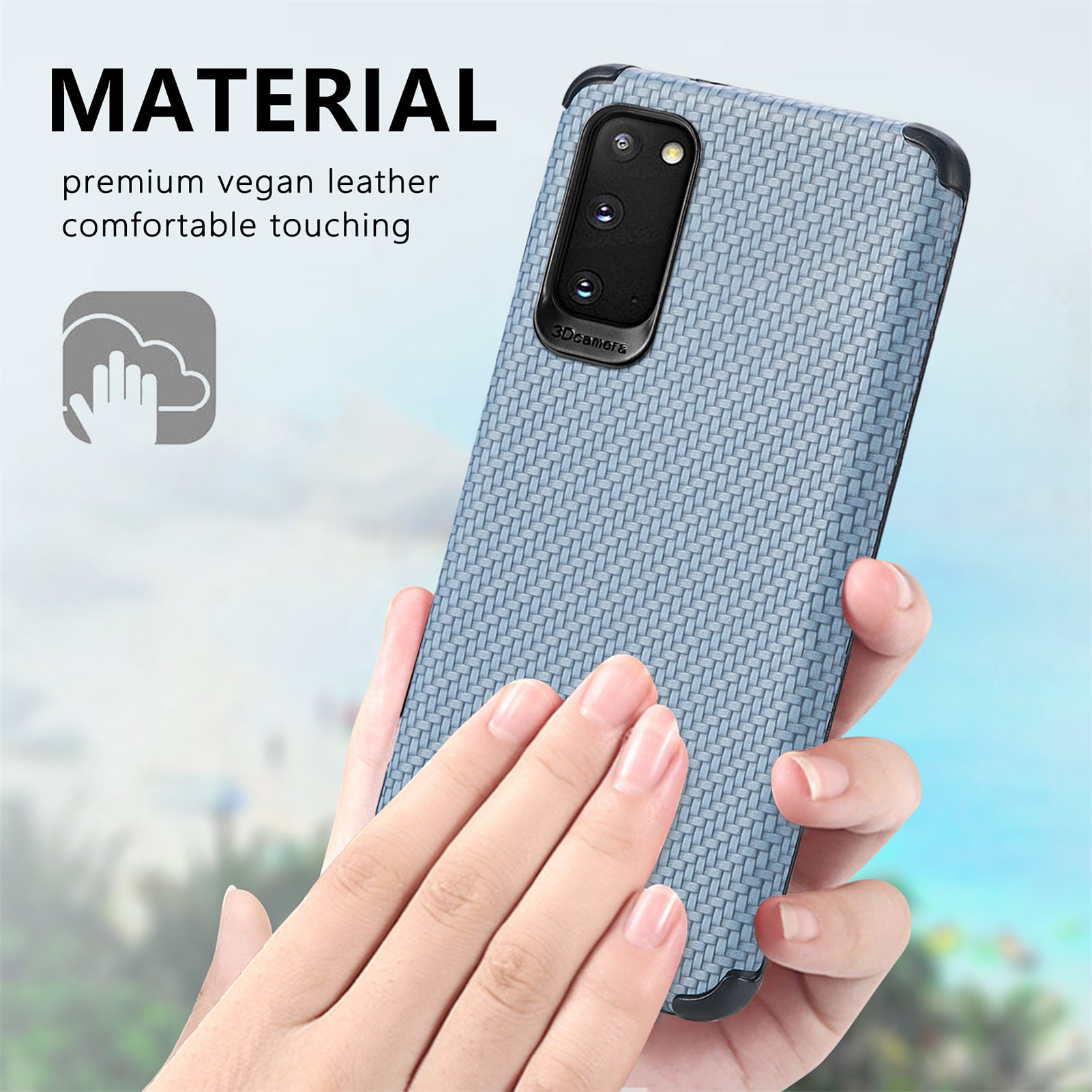 For Samsung Galaxy S20 4G/5G PU Leather Coated Flexible TPU + PVC Phone Back Case Fiber Texture Anti-fingerprint Cover - Sky Blue