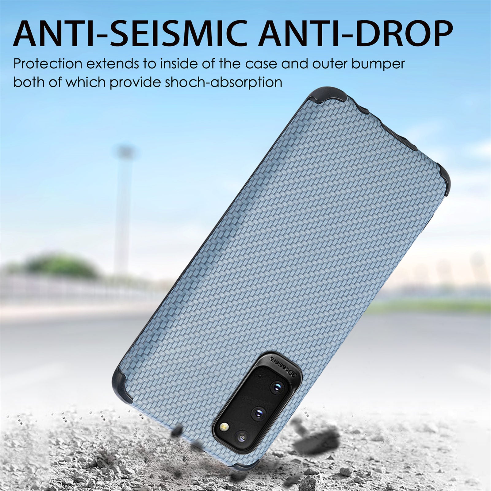 For Samsung Galaxy S20 4G/5G PU Leather Coated Flexible TPU + PVC Phone Back Case Fiber Texture Anti-fingerprint Cover - Sky Blue