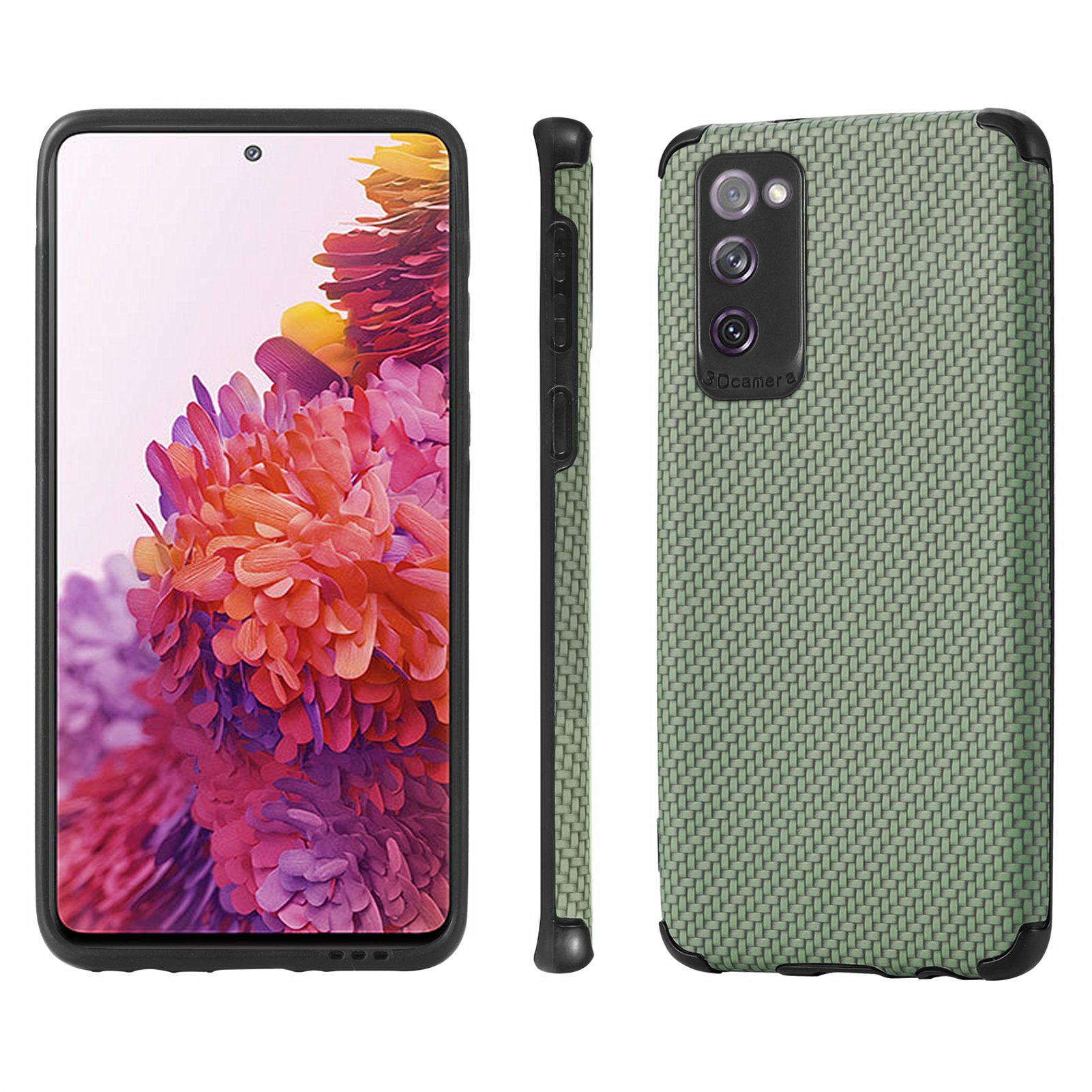 For Samsung Galaxy S20 FE 2022/S20 FE 4G/FE 5G/S20 Lite Fiber Texture Anti-scratch Protective Cover PU Leather Coated TPU + PVC Phone Back Case - Green