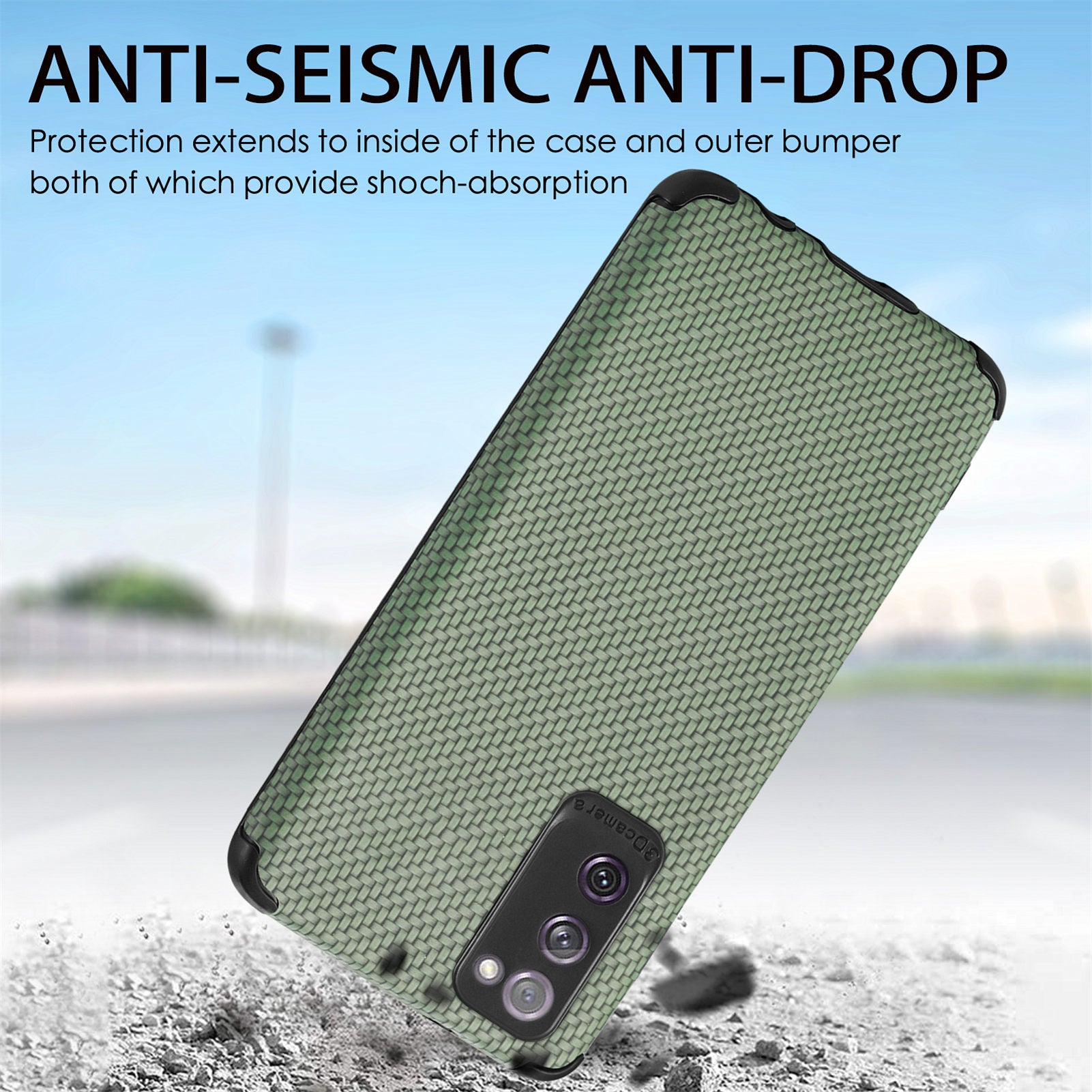 For Samsung Galaxy S20 FE 2022/S20 FE 4G/FE 5G/S20 Lite Fiber Texture Anti-scratch Protective Cover PU Leather Coated TPU + PVC Phone Back Case - Green