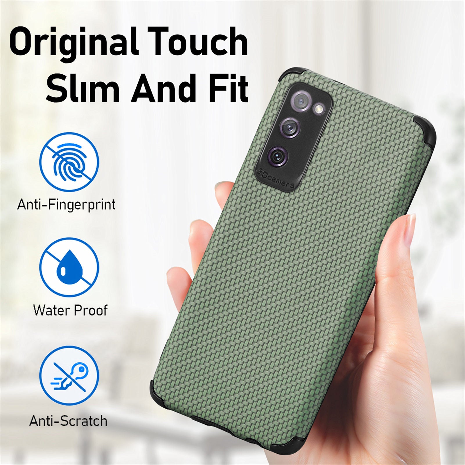 For Samsung Galaxy S20 FE 2022/S20 FE 4G/FE 5G/S20 Lite Fiber Texture Anti-scratch Protective Cover PU Leather Coated TPU + PVC Phone Back Case - Green