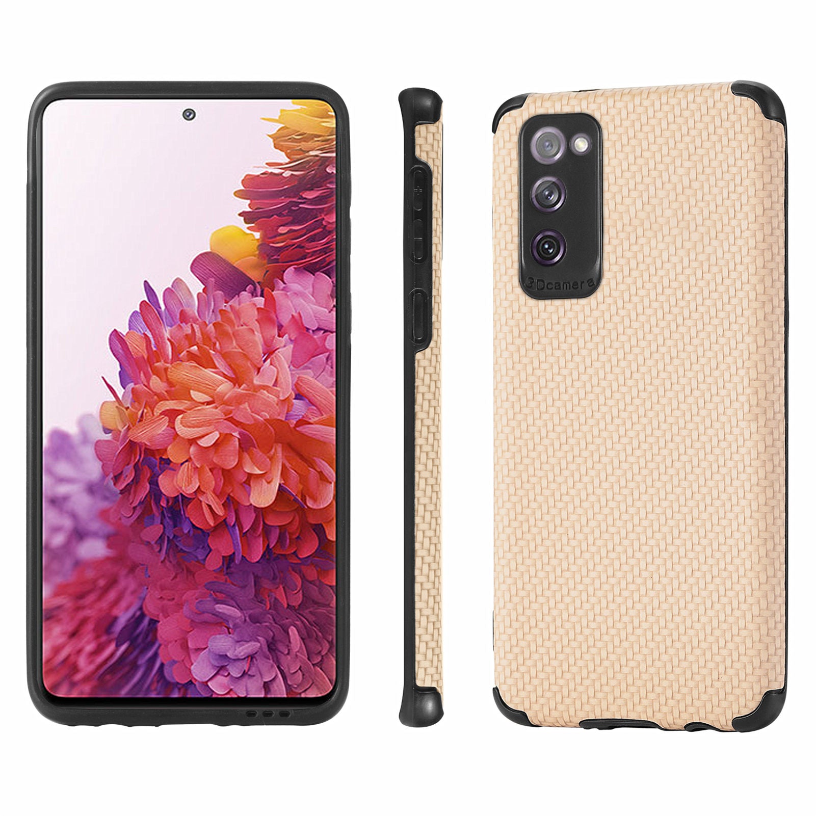 For Samsung Galaxy S20 FE 2022/S20 FE 4G/FE 5G/S20 Lite Fiber Texture Anti-scratch Protective Cover PU Leather Coated TPU + PVC Phone Back Case - Khaki