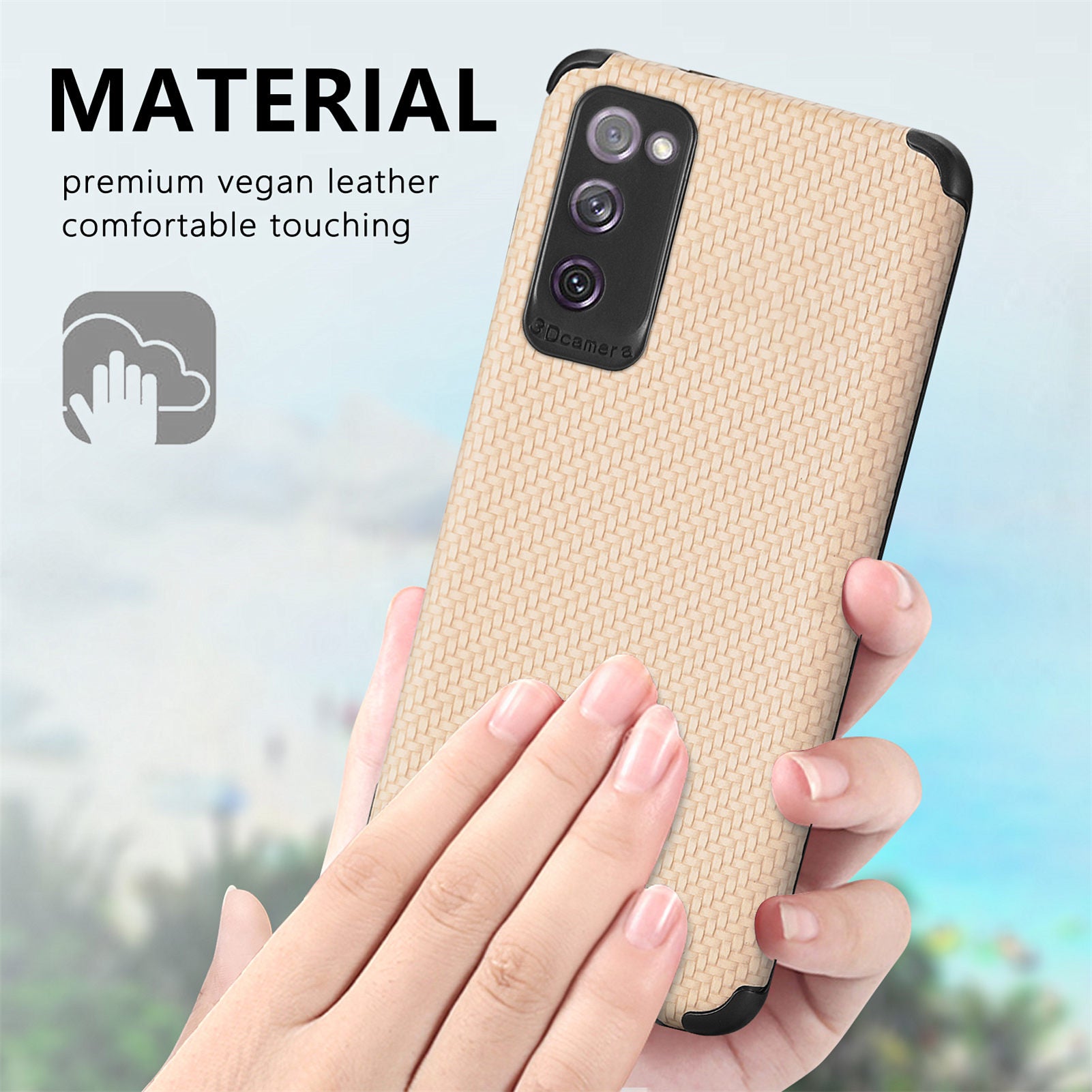 For Samsung Galaxy S20 FE 2022/S20 FE 4G/FE 5G/S20 Lite Fiber Texture Anti-scratch Protective Cover PU Leather Coated TPU + PVC Phone Back Case - Khaki