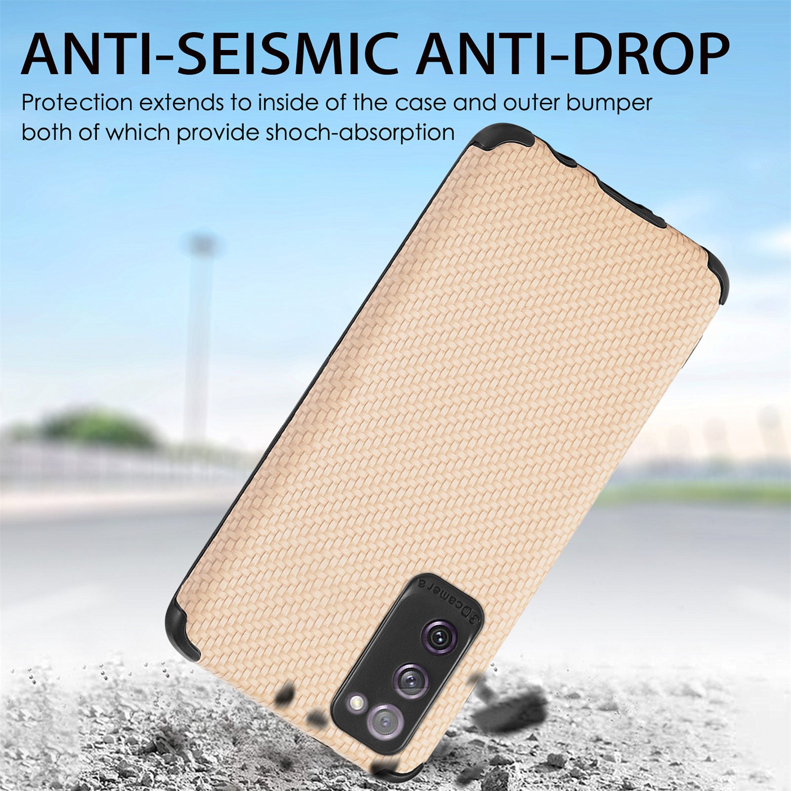 For Samsung Galaxy S20 FE 2022/S20 FE 4G/FE 5G/S20 Lite Fiber Texture Anti-scratch Protective Cover PU Leather Coated TPU + PVC Phone Back Case - Khaki