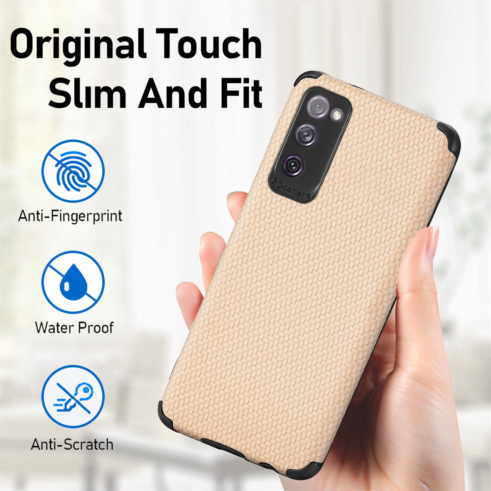 For Samsung Galaxy S20 FE 2022/S20 FE 4G/FE 5G/S20 Lite Fiber Texture Anti-scratch Protective Cover PU Leather Coated TPU + PVC Phone Back Case - Khaki