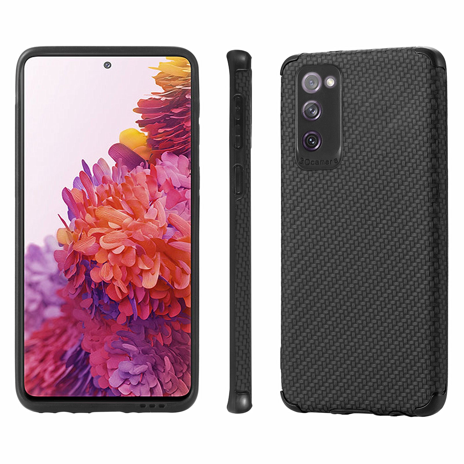 For Samsung Galaxy S20 FE 2022/S20 FE 4G/FE 5G/S20 Lite Fiber Texture Anti-scratch Protective Cover PU Leather Coated TPU + PVC Phone Back Case - Black