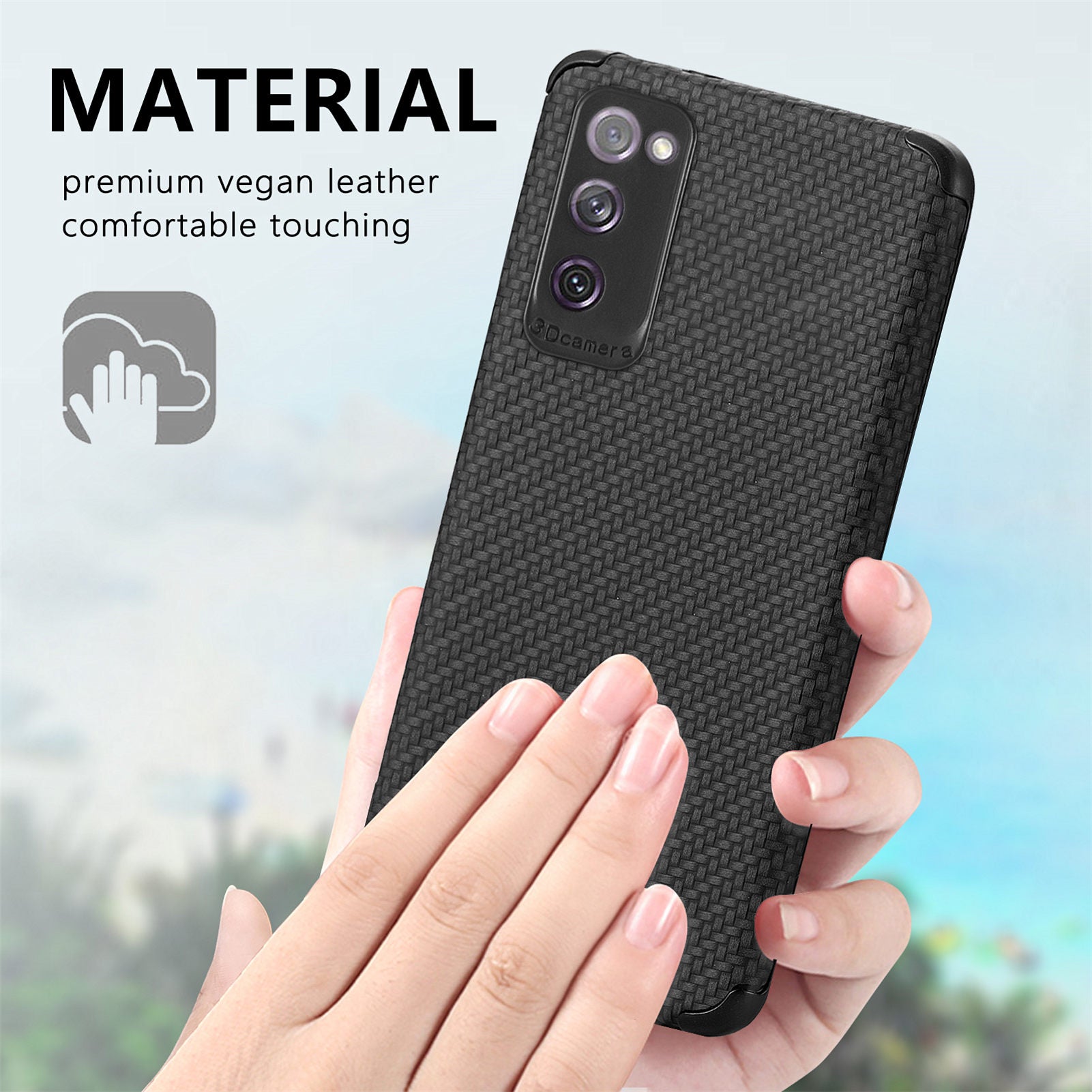 For Samsung Galaxy S20 FE 2022/S20 FE 4G/FE 5G/S20 Lite Fiber Texture Anti-scratch Protective Cover PU Leather Coated TPU + PVC Phone Back Case - Black