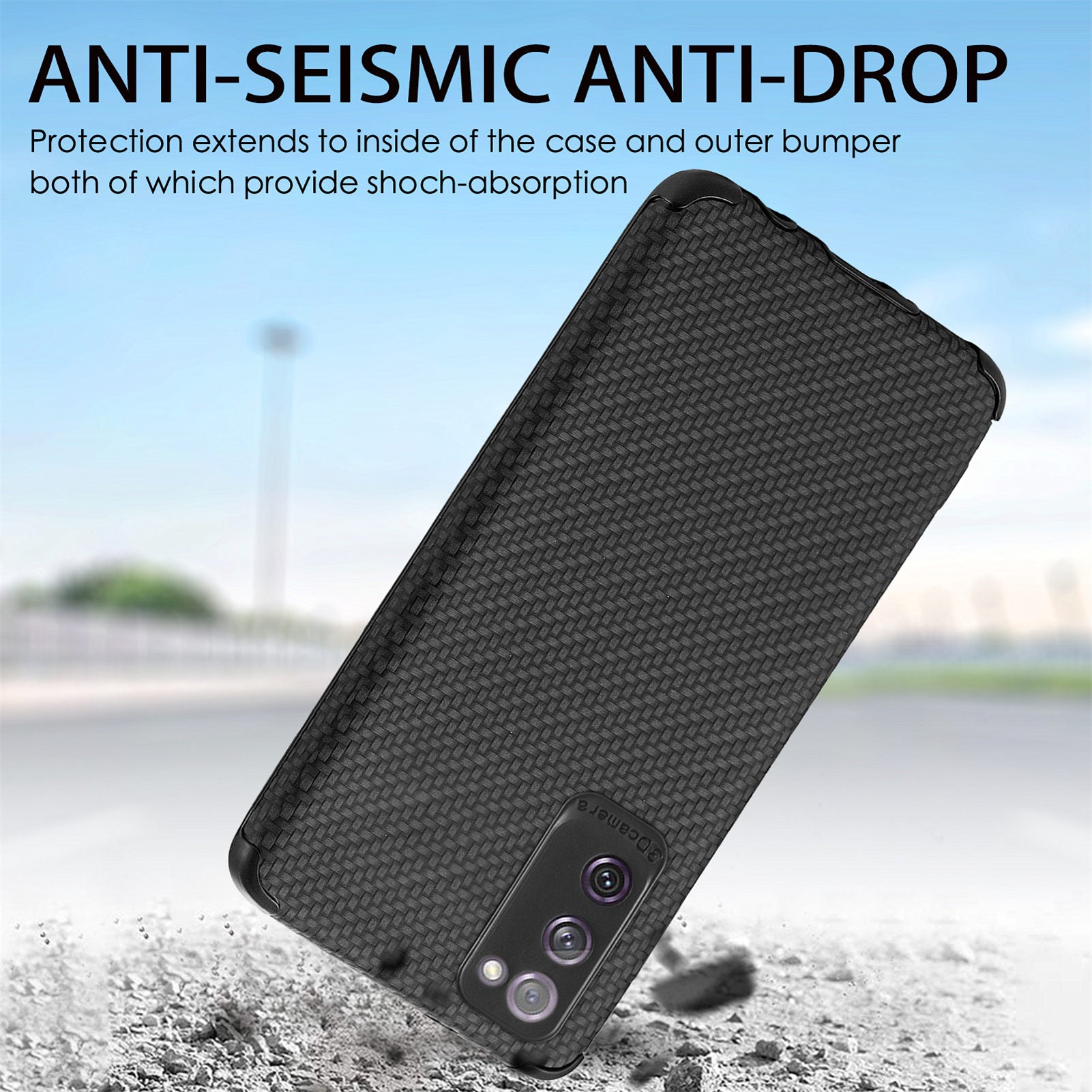 For Samsung Galaxy S20 FE 2022/S20 FE 4G/FE 5G/S20 Lite Fiber Texture Anti-scratch Protective Cover PU Leather Coated TPU + PVC Phone Back Case - Black