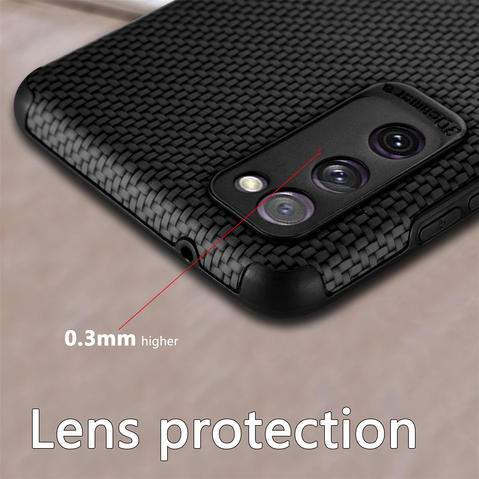 For Samsung Galaxy S20 FE 2022/S20 FE 4G/FE 5G/S20 Lite Fiber Texture Anti-scratch Protective Cover PU Leather Coated TPU + PVC Phone Back Case - Black