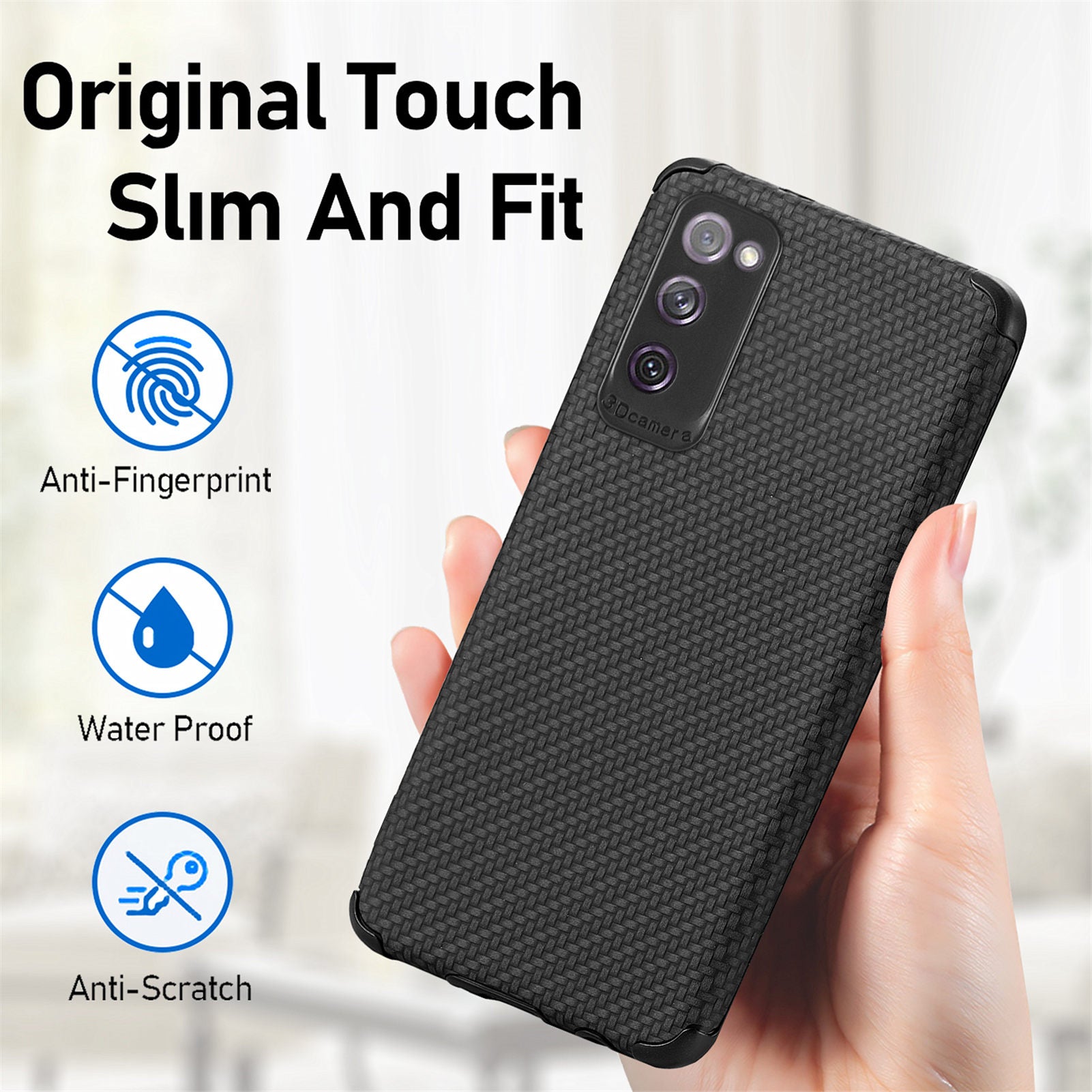 For Samsung Galaxy S20 FE 2022/S20 FE 4G/FE 5G/S20 Lite Fiber Texture Anti-scratch Protective Cover PU Leather Coated TPU + PVC Phone Back Case - Black