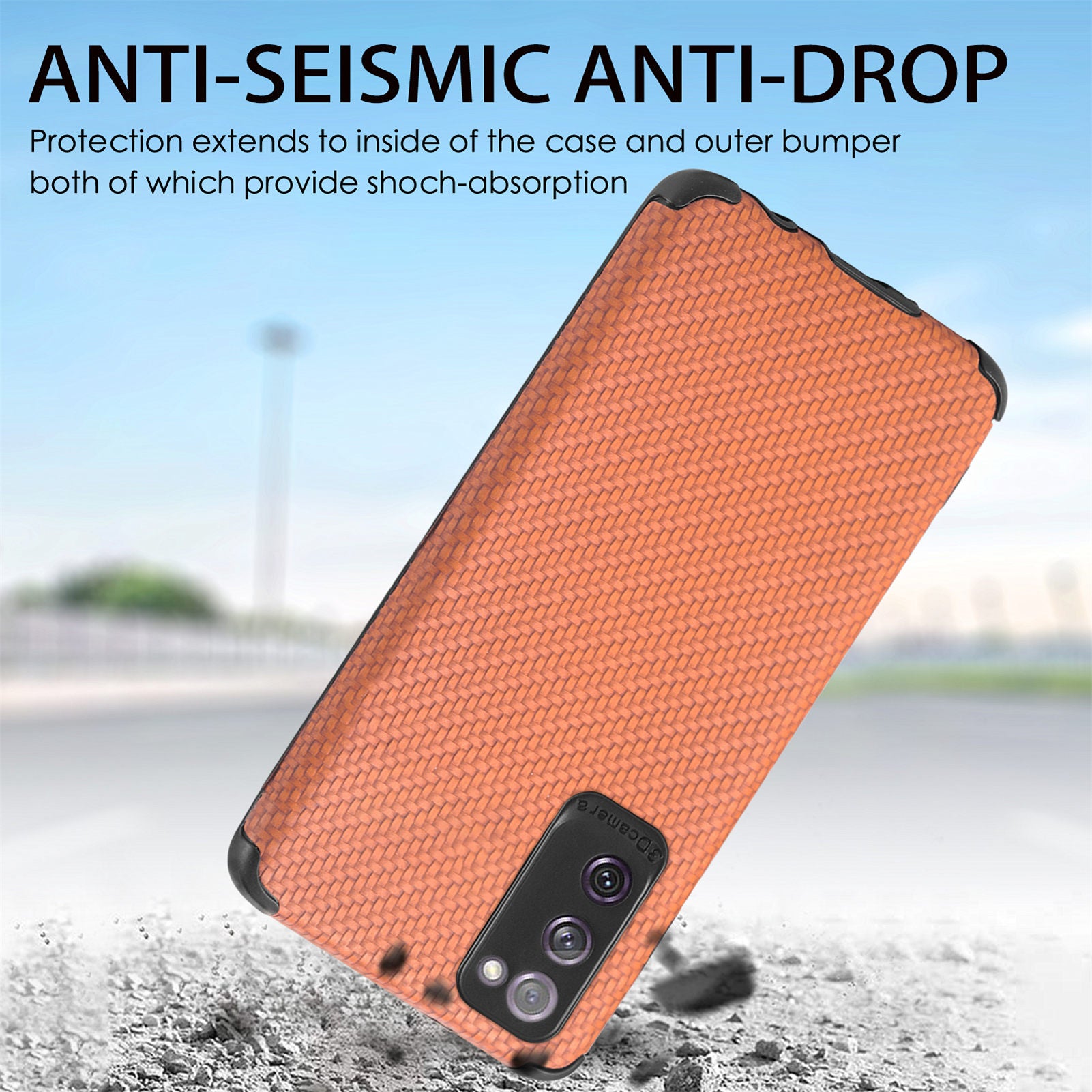 For Samsung Galaxy S20 FE 2022/S20 FE 4G/FE 5G/S20 Lite Fiber Texture Anti-scratch Protective Cover PU Leather Coated TPU + PVC Phone Back Case - Brown