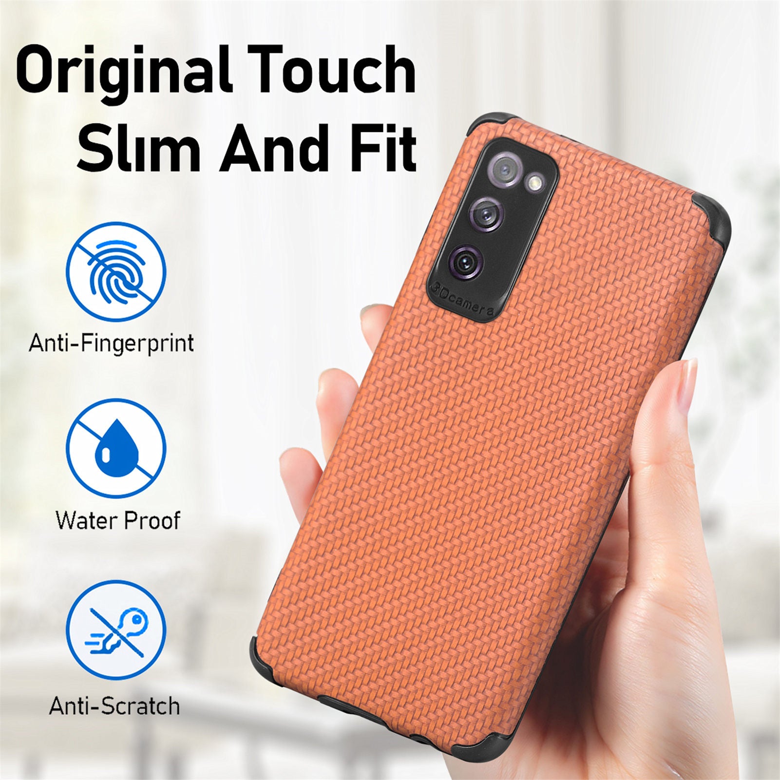 For Samsung Galaxy S20 FE 2022/S20 FE 4G/FE 5G/S20 Lite Fiber Texture Anti-scratch Protective Cover PU Leather Coated TPU + PVC Phone Back Case - Brown