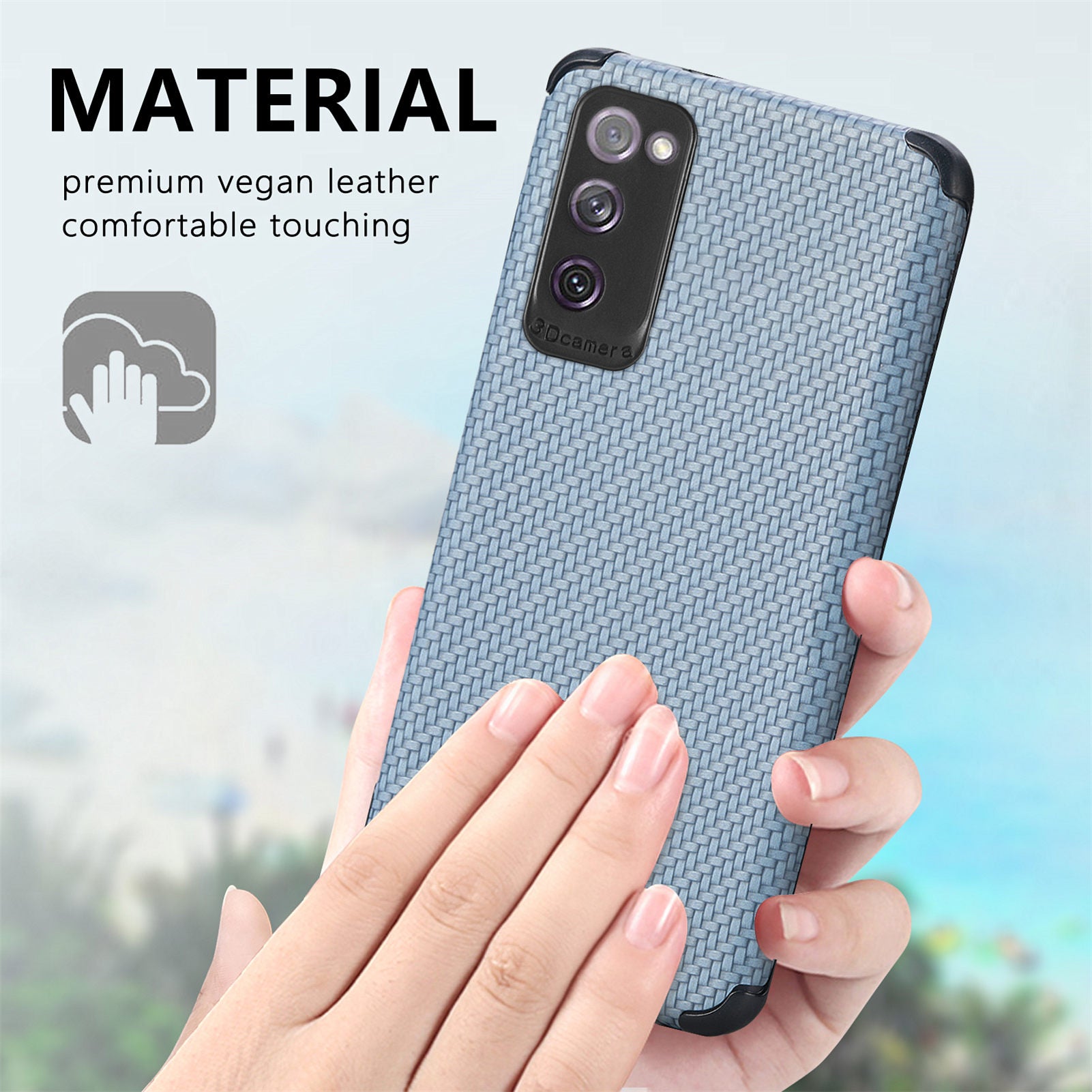 For Samsung Galaxy S20 FE 2022/S20 FE 4G/FE 5G/S20 Lite Fiber Texture Anti-scratch Protective Cover PU Leather Coated TPU + PVC Phone Back Case - Sky Blue