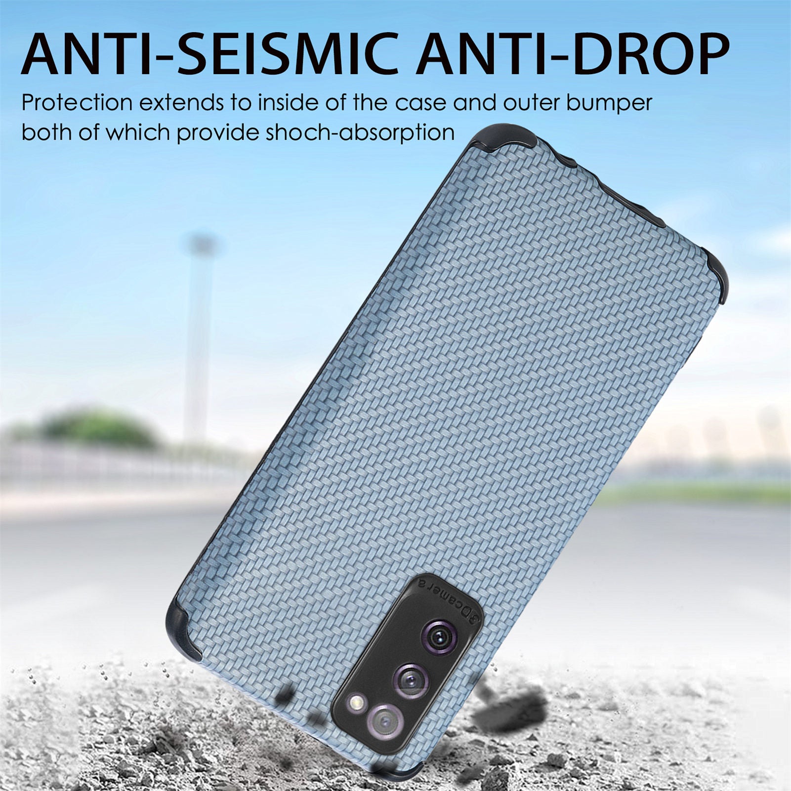 For Samsung Galaxy S20 FE 2022/S20 FE 4G/FE 5G/S20 Lite Fiber Texture Anti-scratch Protective Cover PU Leather Coated TPU + PVC Phone Back Case - Sky Blue