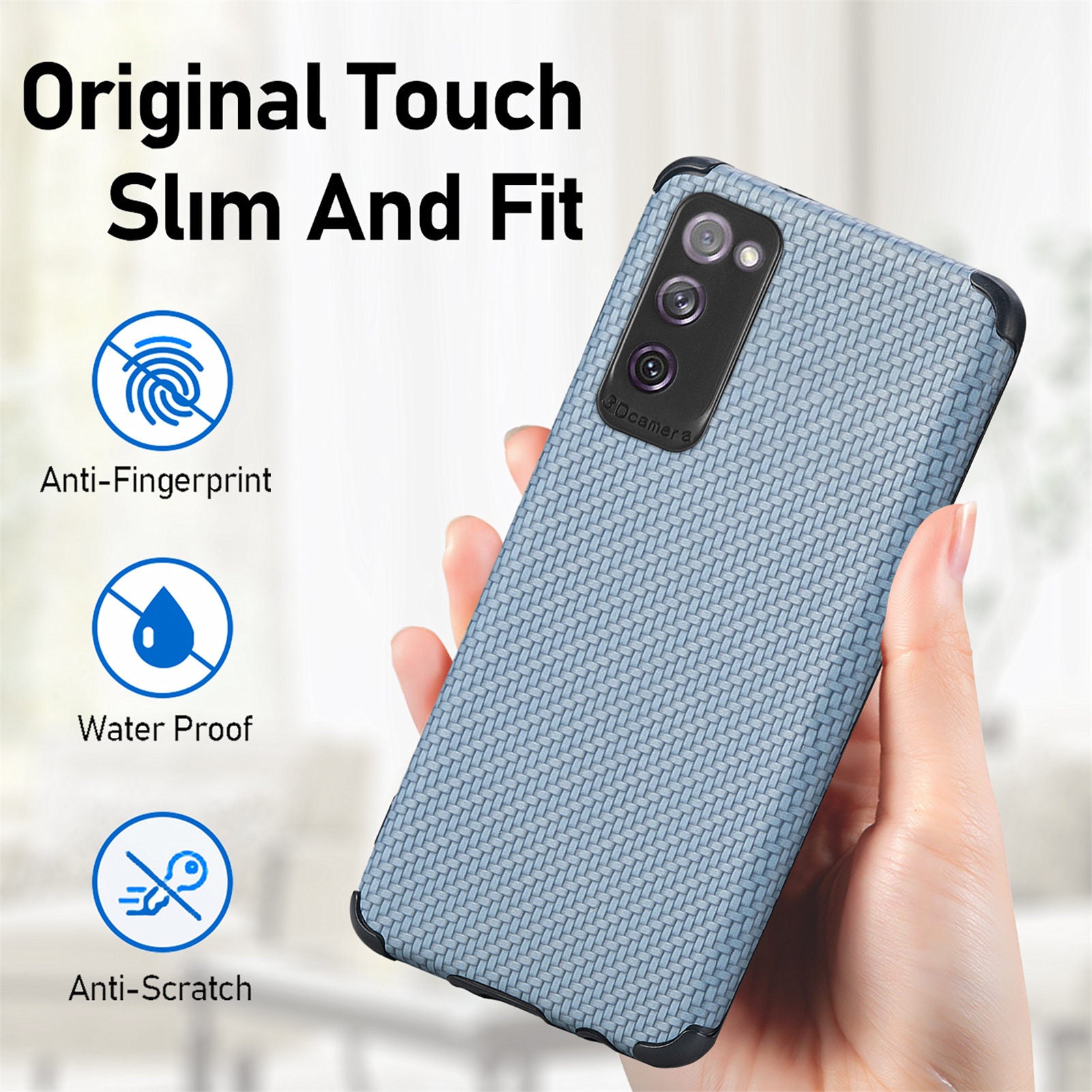 For Samsung Galaxy S20 FE 2022/S20 FE 4G/FE 5G/S20 Lite Fiber Texture Anti-scratch Protective Cover PU Leather Coated TPU + PVC Phone Back Case - Sky Blue