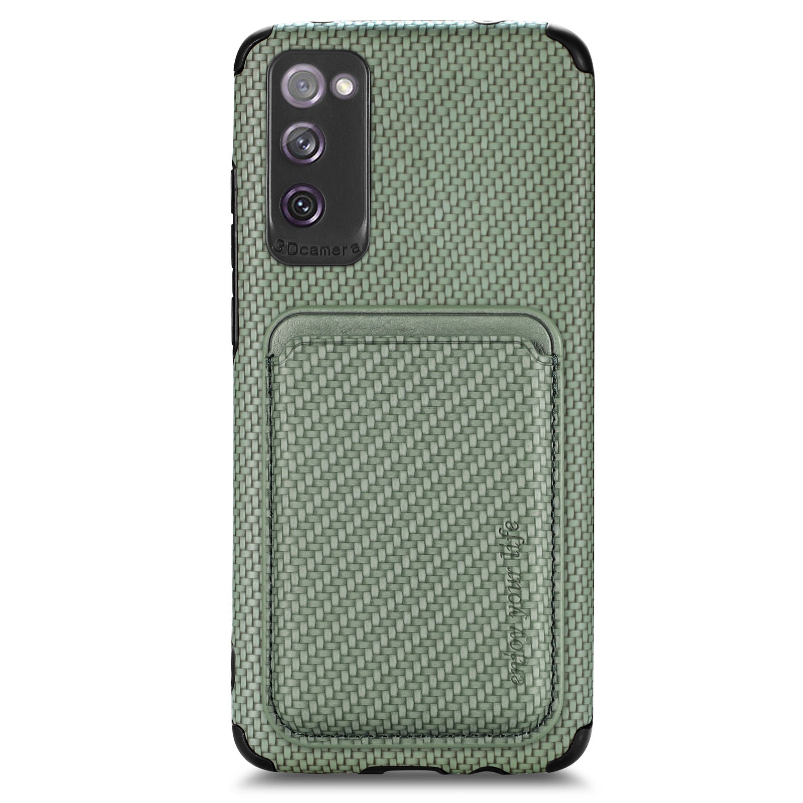 For Samsung Galaxy S20 FE 2022/S20 FE 5G/4G / Galaxy S20 Lite Dustproof PU Leather Coated TPU + PVC Phone Case Detachable Card Holder Carbon Fiber Texture Protective Cover - Green