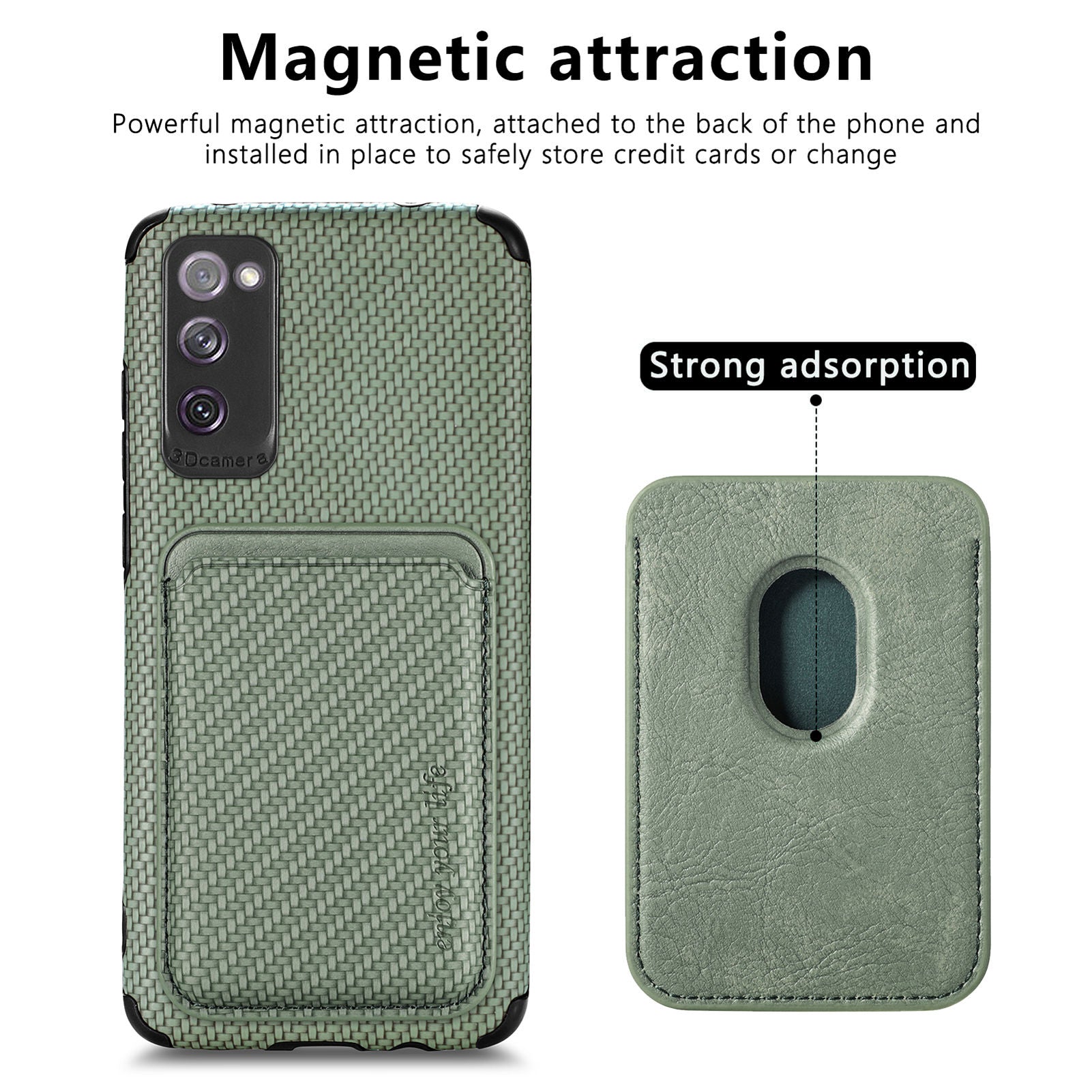 For Samsung Galaxy S20 FE 2022/S20 FE 5G/4G / Galaxy S20 Lite Dustproof PU Leather Coated TPU + PVC Phone Case Detachable Card Holder Carbon Fiber Texture Protective Cover - Green