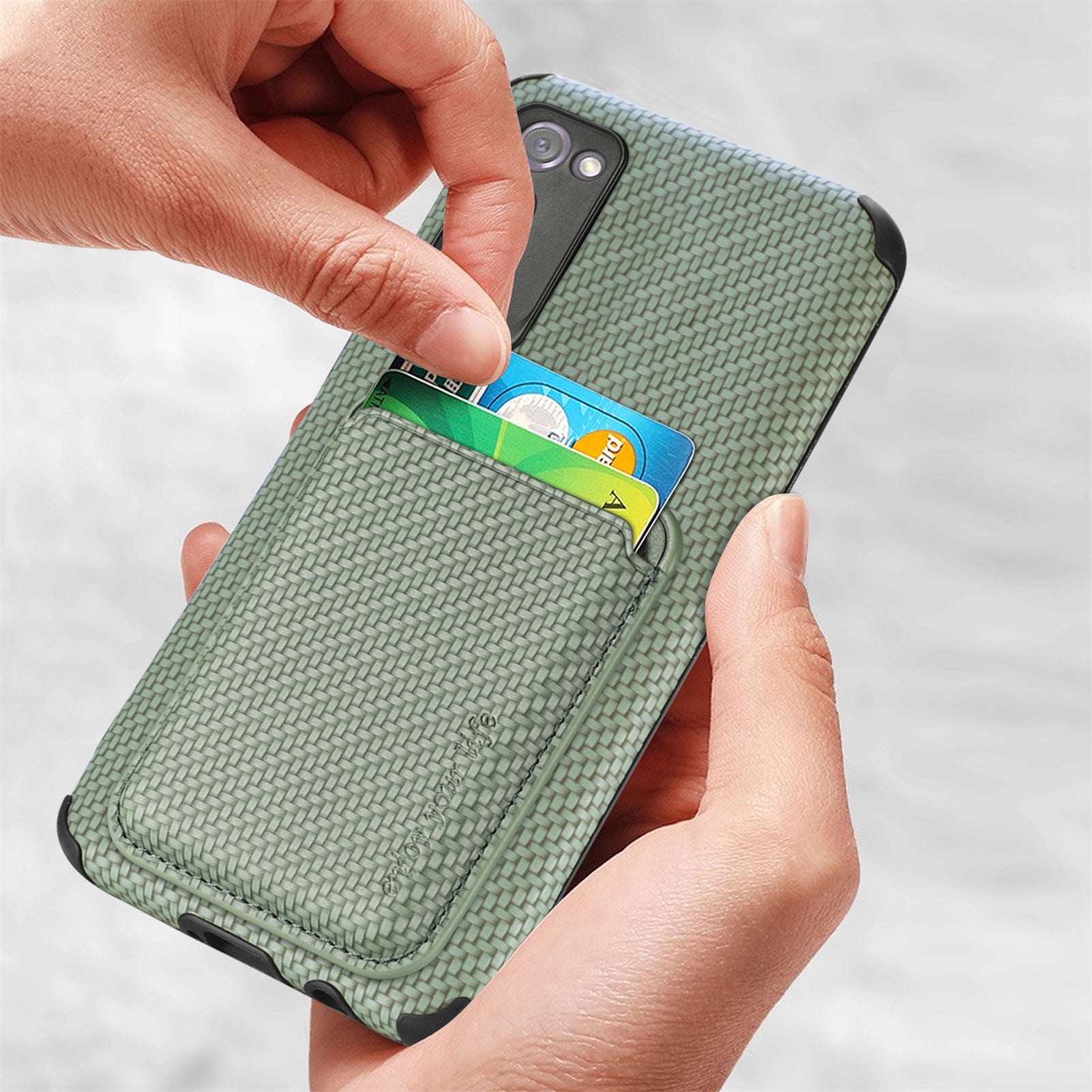 For Samsung Galaxy S20 FE 2022/S20 FE 5G/4G / Galaxy S20 Lite Dustproof PU Leather Coated TPU + PVC Phone Case Detachable Card Holder Carbon Fiber Texture Protective Cover - Green