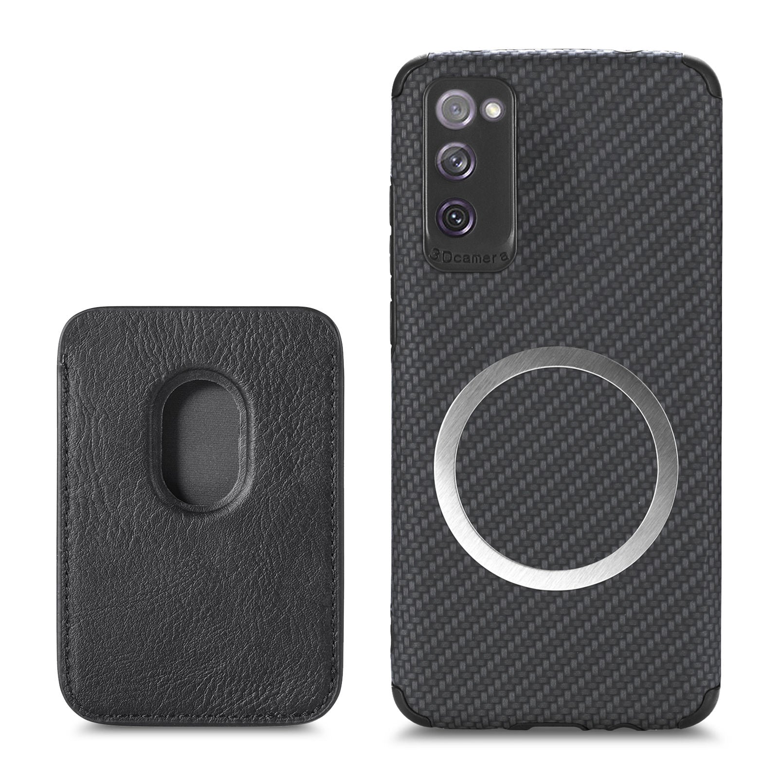 For Samsung Galaxy S20 FE 2022/S20 FE 5G/4G / Galaxy S20 Lite Dustproof PU Leather Coated TPU + PVC Phone Case Detachable Card Holder Carbon Fiber Texture Protective Cover - Black