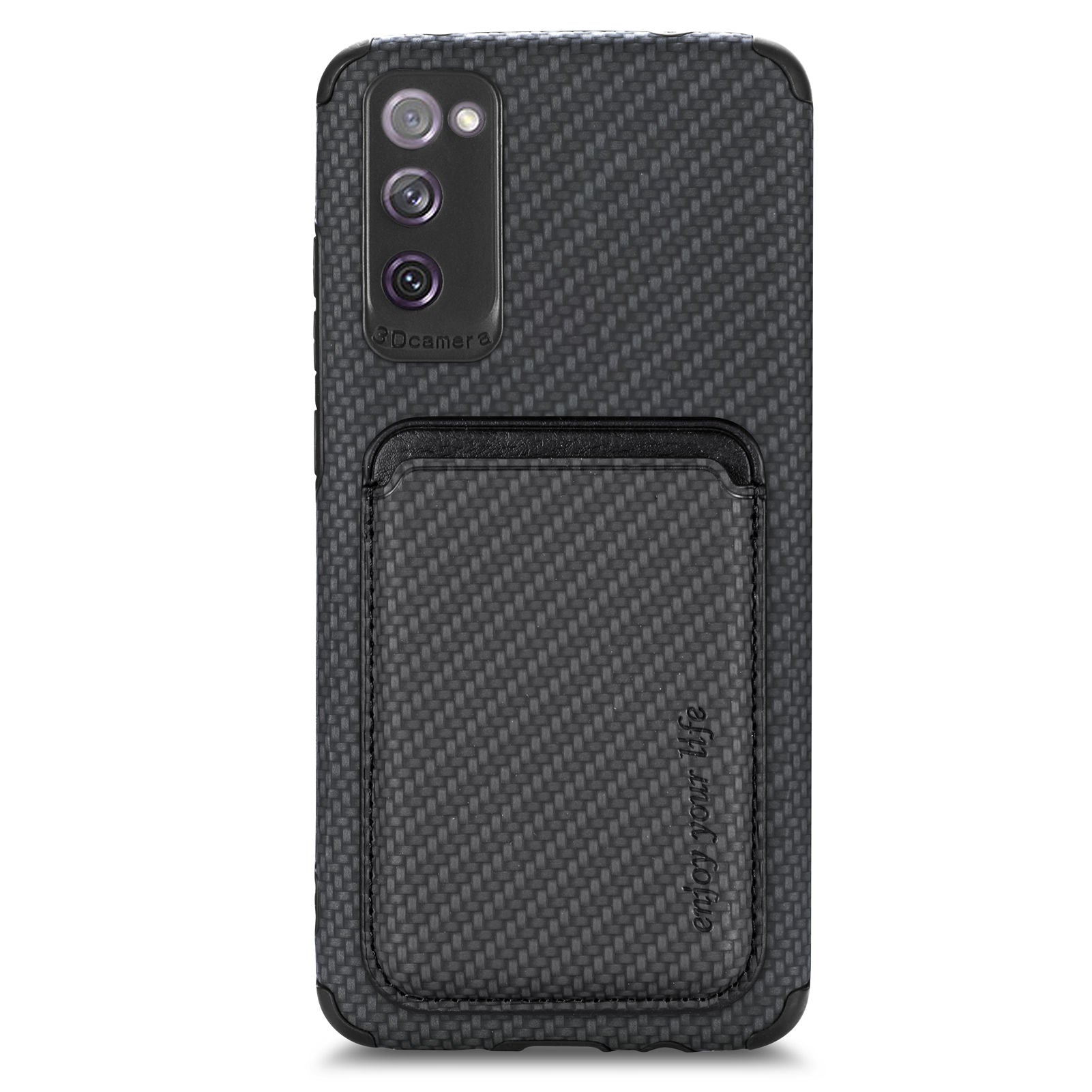 For Samsung Galaxy S20 FE 2022/S20 FE 5G/4G / Galaxy S20 Lite Dustproof PU Leather Coated TPU + PVC Phone Case Detachable Card Holder Carbon Fiber Texture Protective Cover - Black