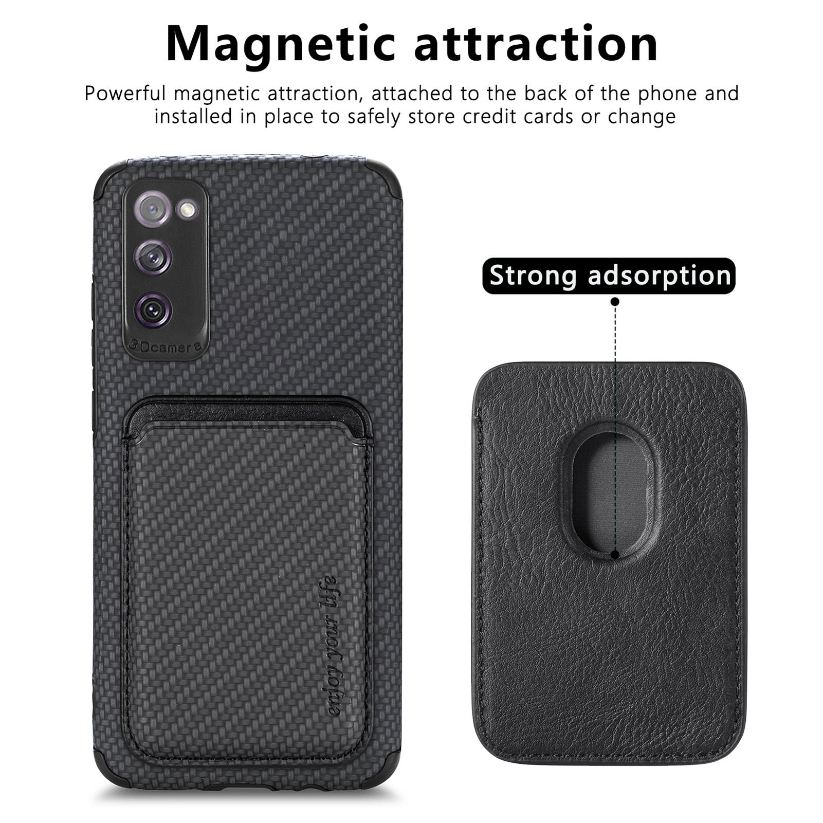 For Samsung Galaxy S20 FE 2022/S20 FE 5G/4G / Galaxy S20 Lite Dustproof PU Leather Coated TPU + PVC Phone Case Detachable Card Holder Carbon Fiber Texture Protective Cover - Black