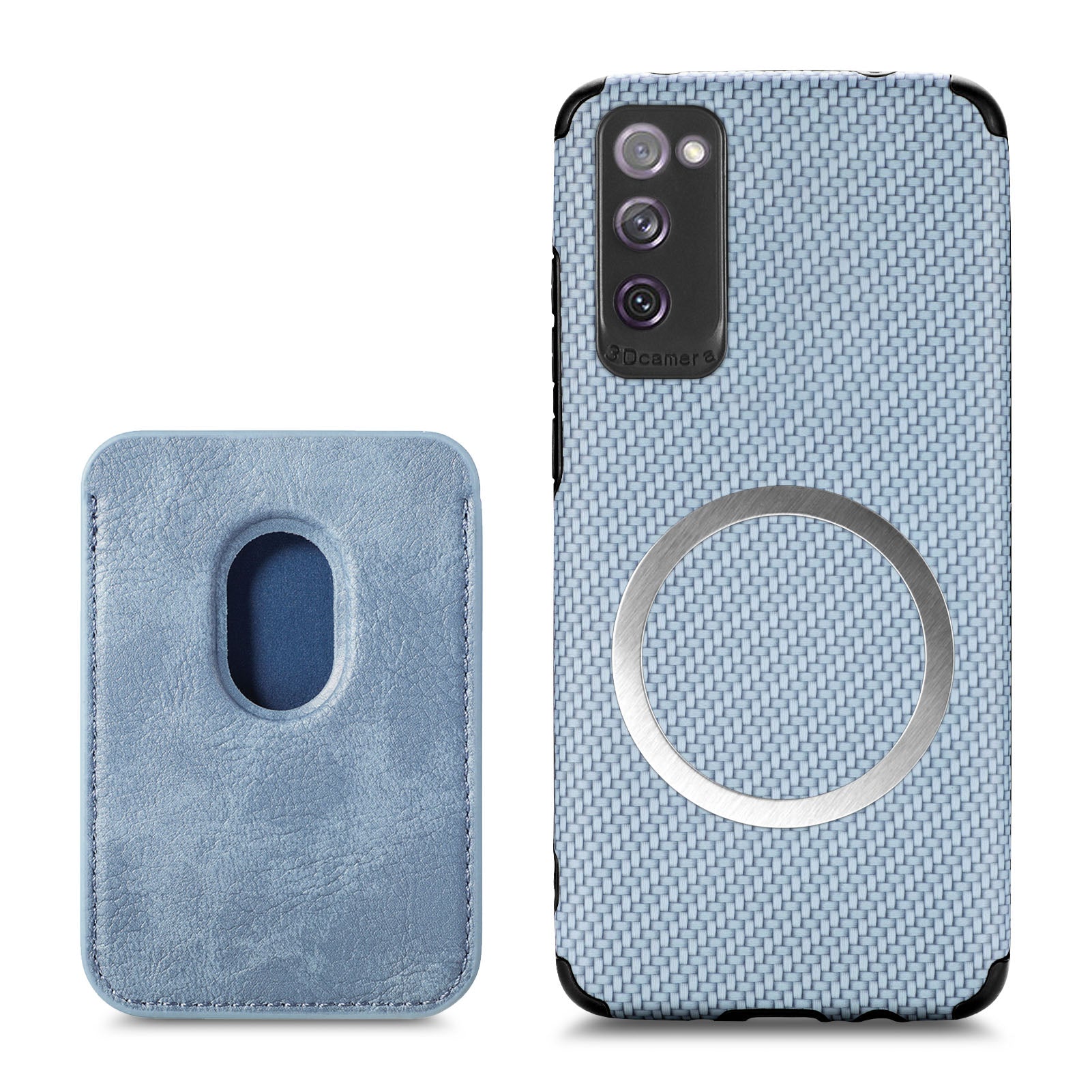 For Samsung Galaxy S20 FE 2022/S20 FE 5G/4G / Galaxy S20 Lite Dustproof PU Leather Coated TPU + PVC Phone Case Detachable Card Holder Carbon Fiber Texture Protective Cover - Blue