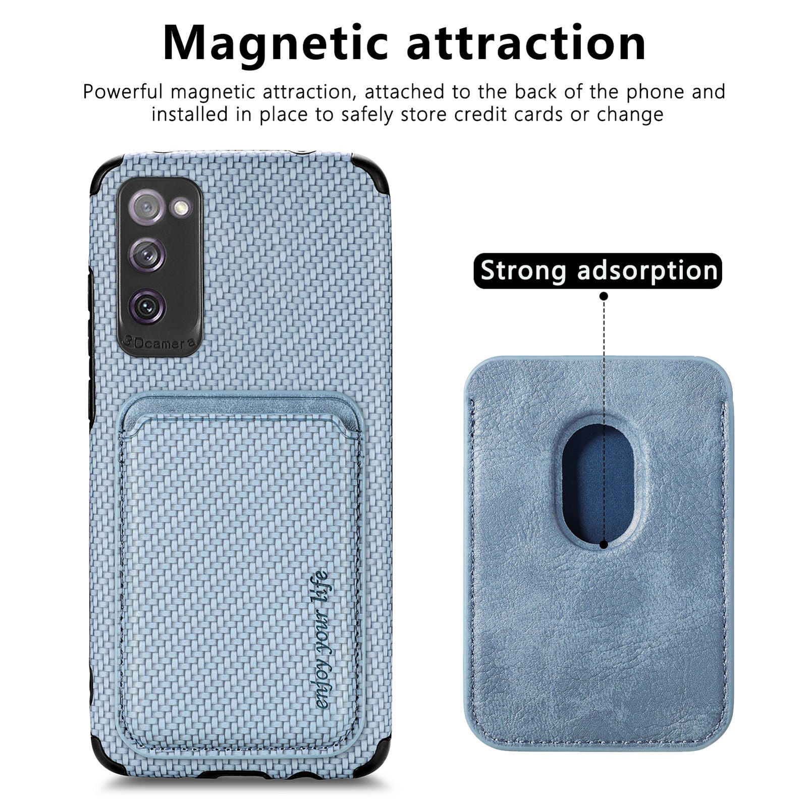 For Samsung Galaxy S20 FE 2022/S20 FE 5G/4G / Galaxy S20 Lite Dustproof PU Leather Coated TPU + PVC Phone Case Detachable Card Holder Carbon Fiber Texture Protective Cover - Blue