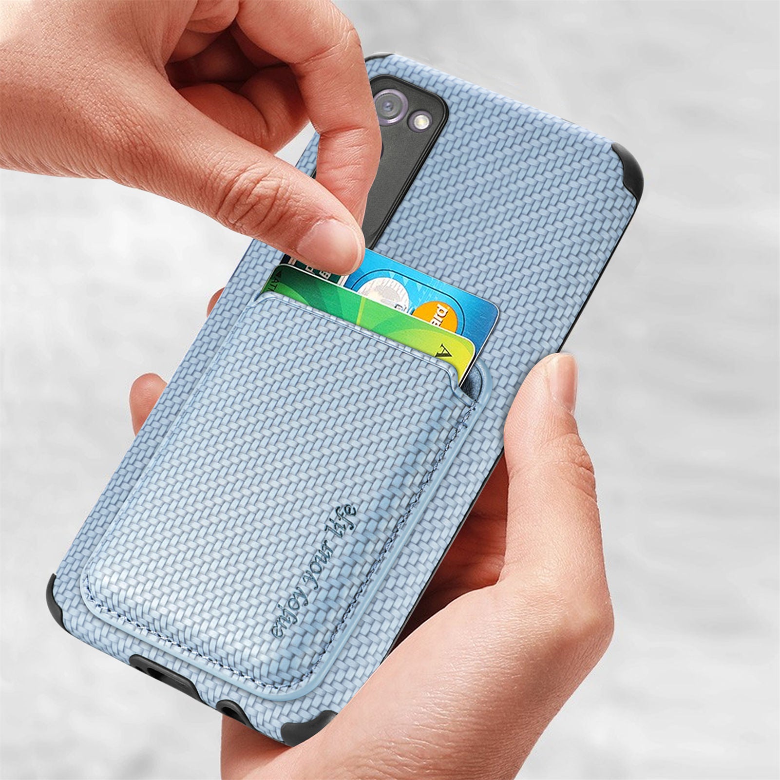 For Samsung Galaxy S20 FE 2022/S20 FE 5G/4G / Galaxy S20 Lite Dustproof PU Leather Coated TPU + PVC Phone Case Detachable Card Holder Carbon Fiber Texture Protective Cover - Blue